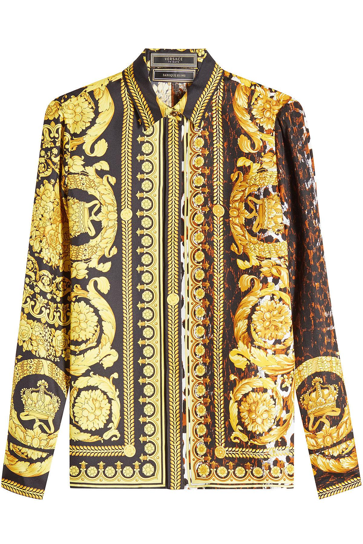 Versace Baroque Leopard-print Button-front Silk Twill Blouse - Lyst
