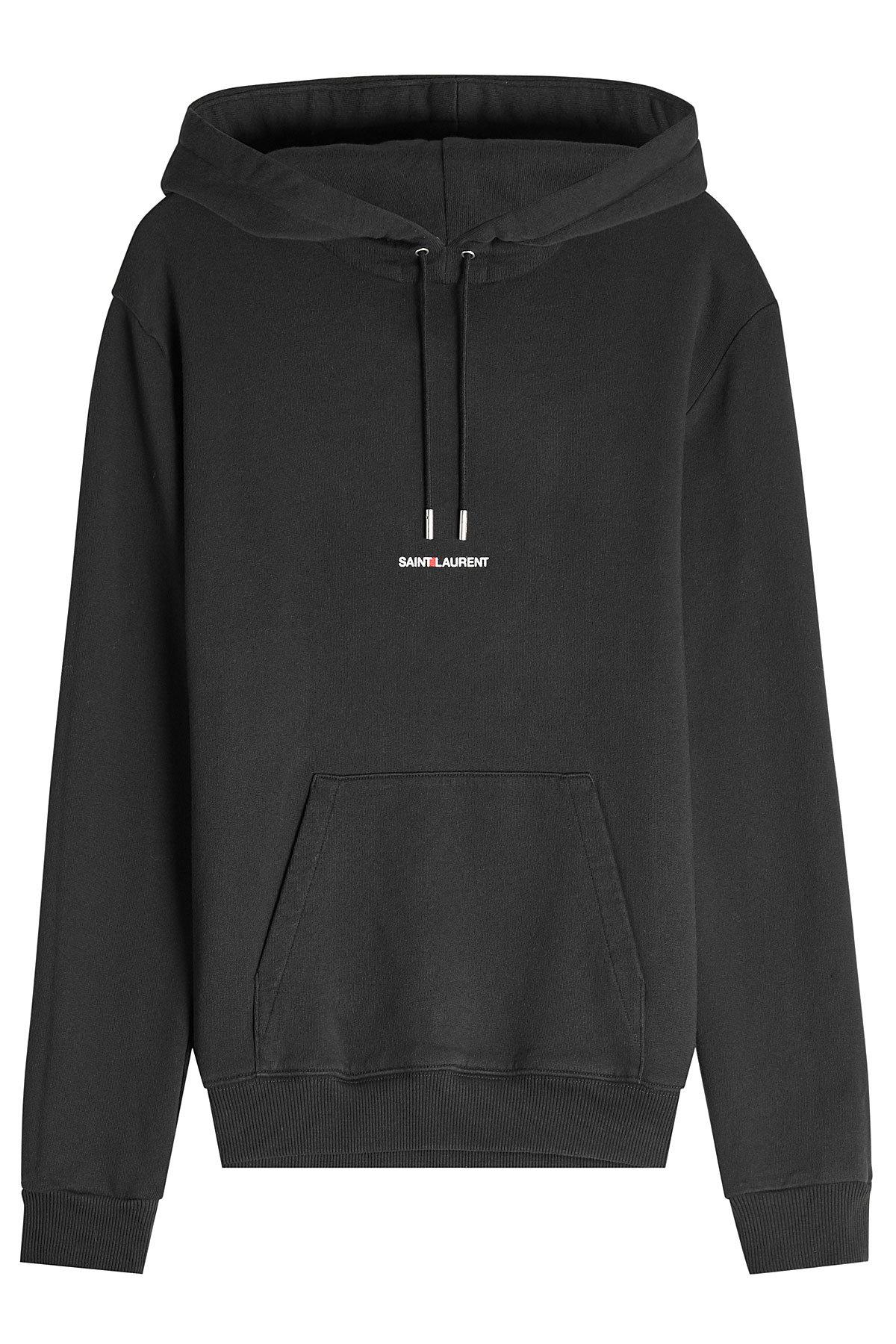 Saint Laurent Logo Cotton Hoodie in Black for Men - Lyst