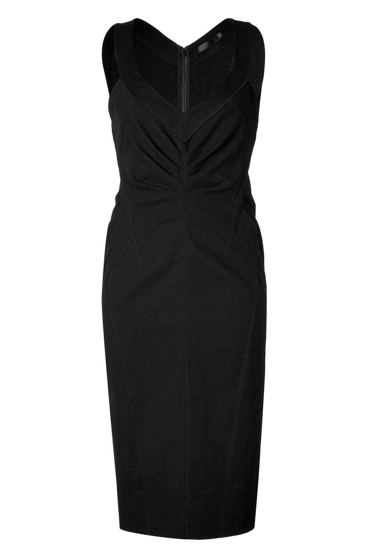 Donna Karan Leather Black Side Pleated Dress - Lyst