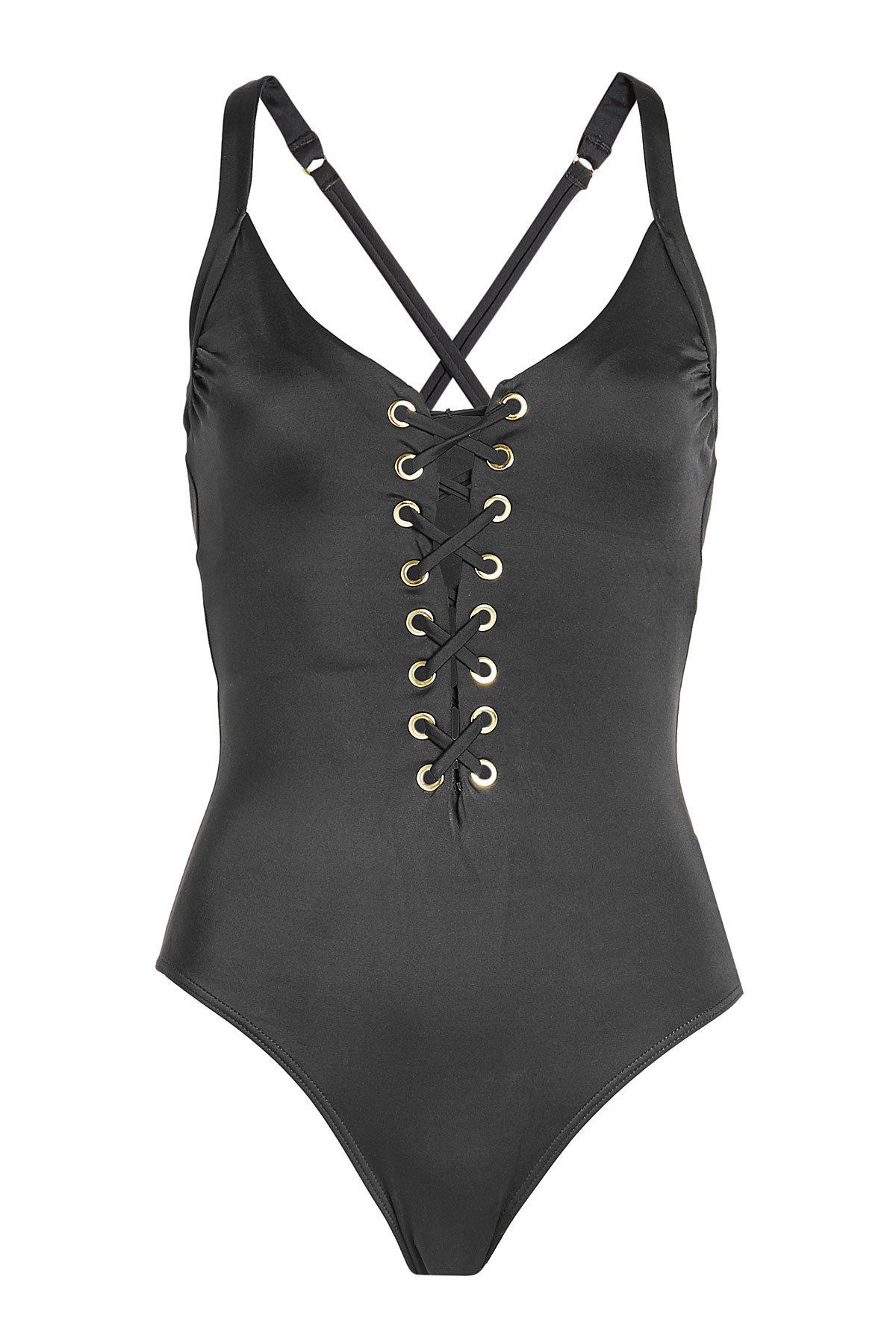 Lyst Heidi Klum Swimsuit With Laceup Front in Black