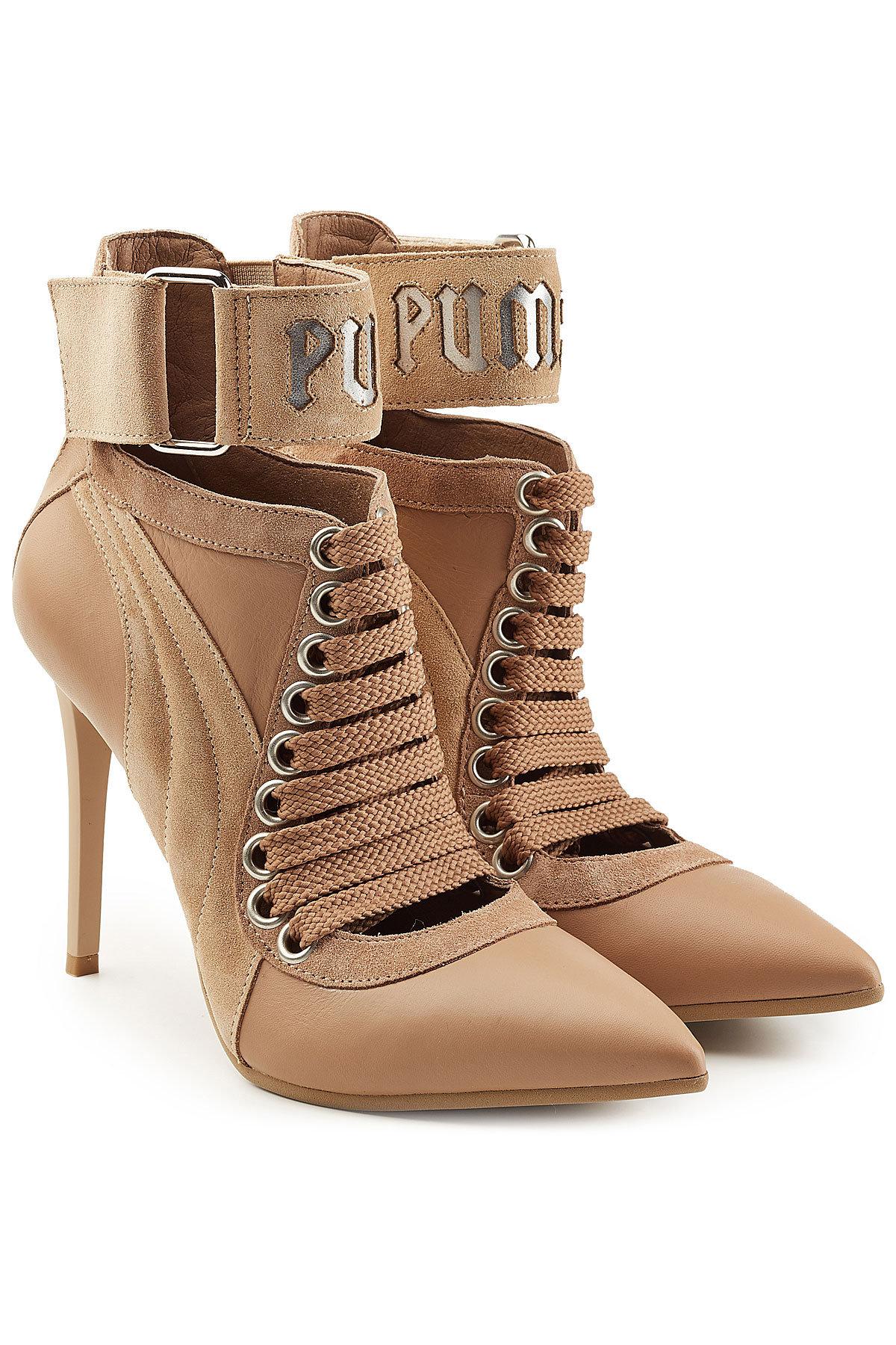Lyst - Puma Lace Up Stiletto Boots With Leather And Suede in Brown