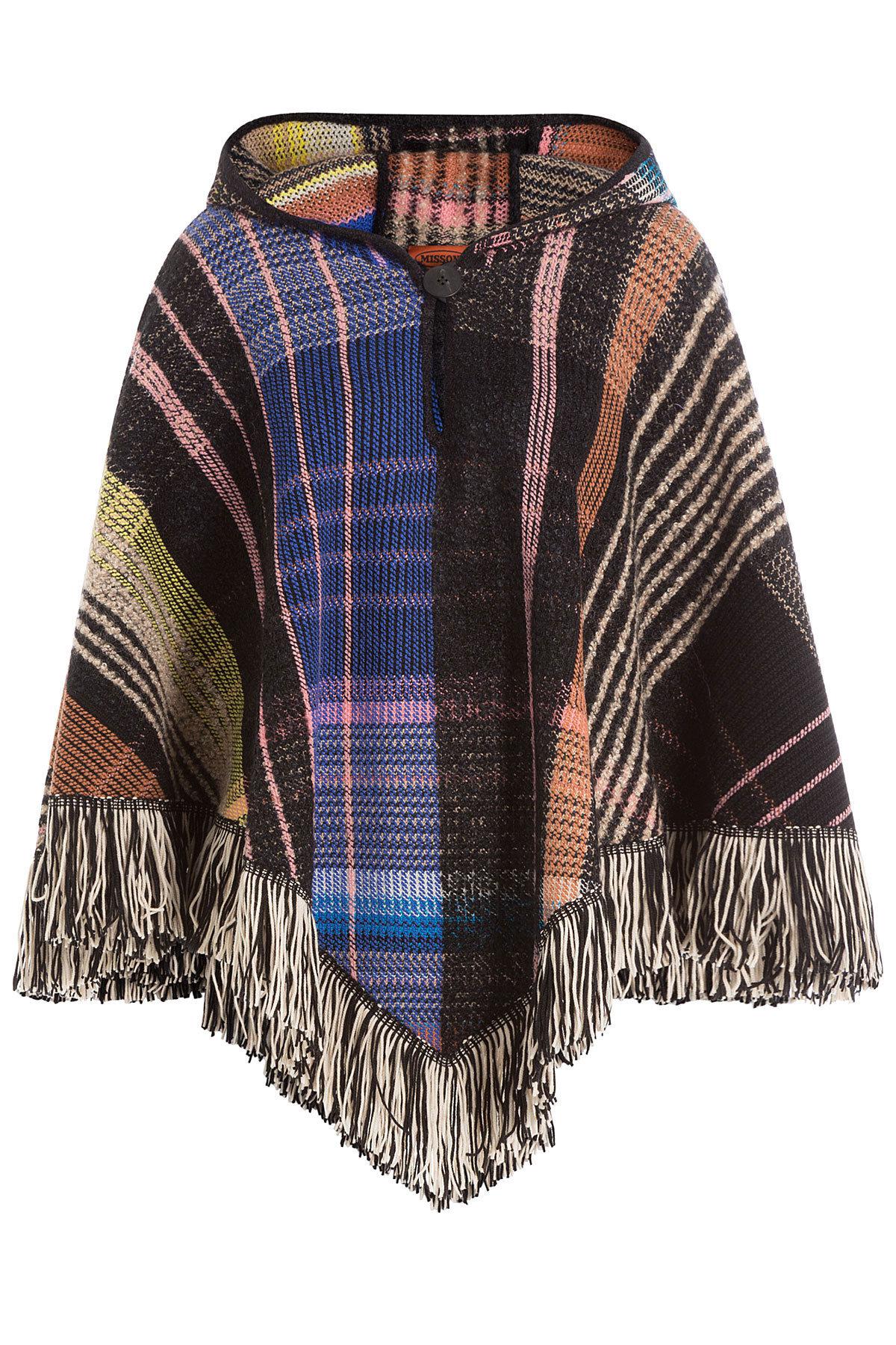 Missoni Hooded Wool Poncho With Alpaca, Mohair And Silk in Blue - Lyst