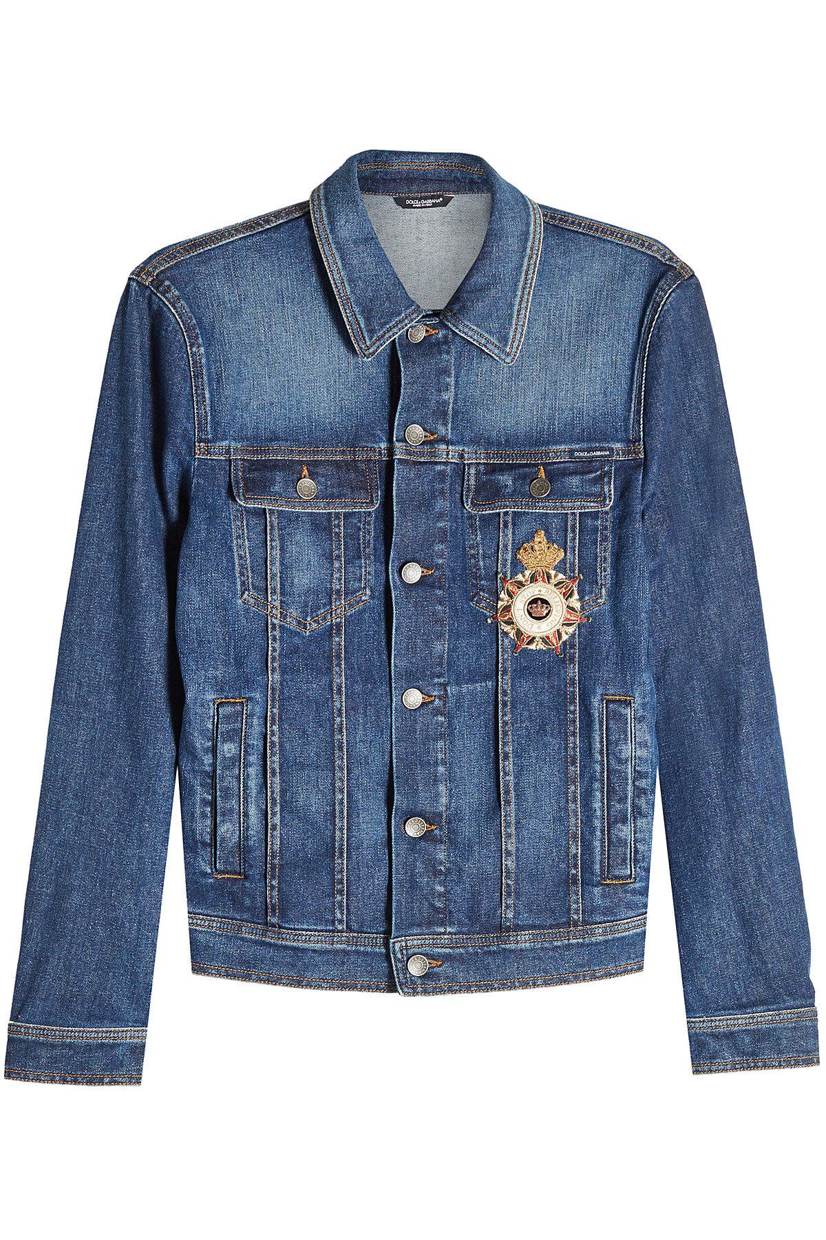 Lyst - Dolce & Gabbana Denim Jacket With Embellished Badge in Blue for Men