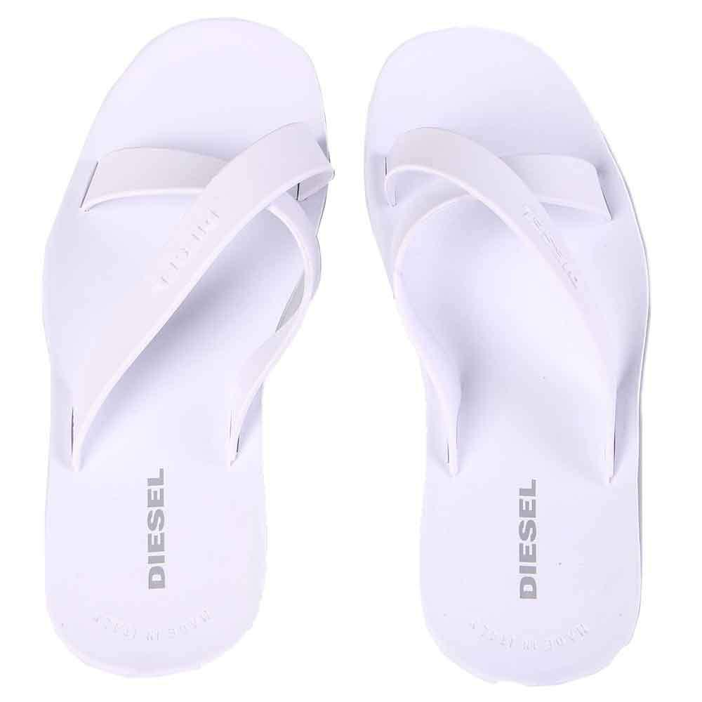 white plastic sandals