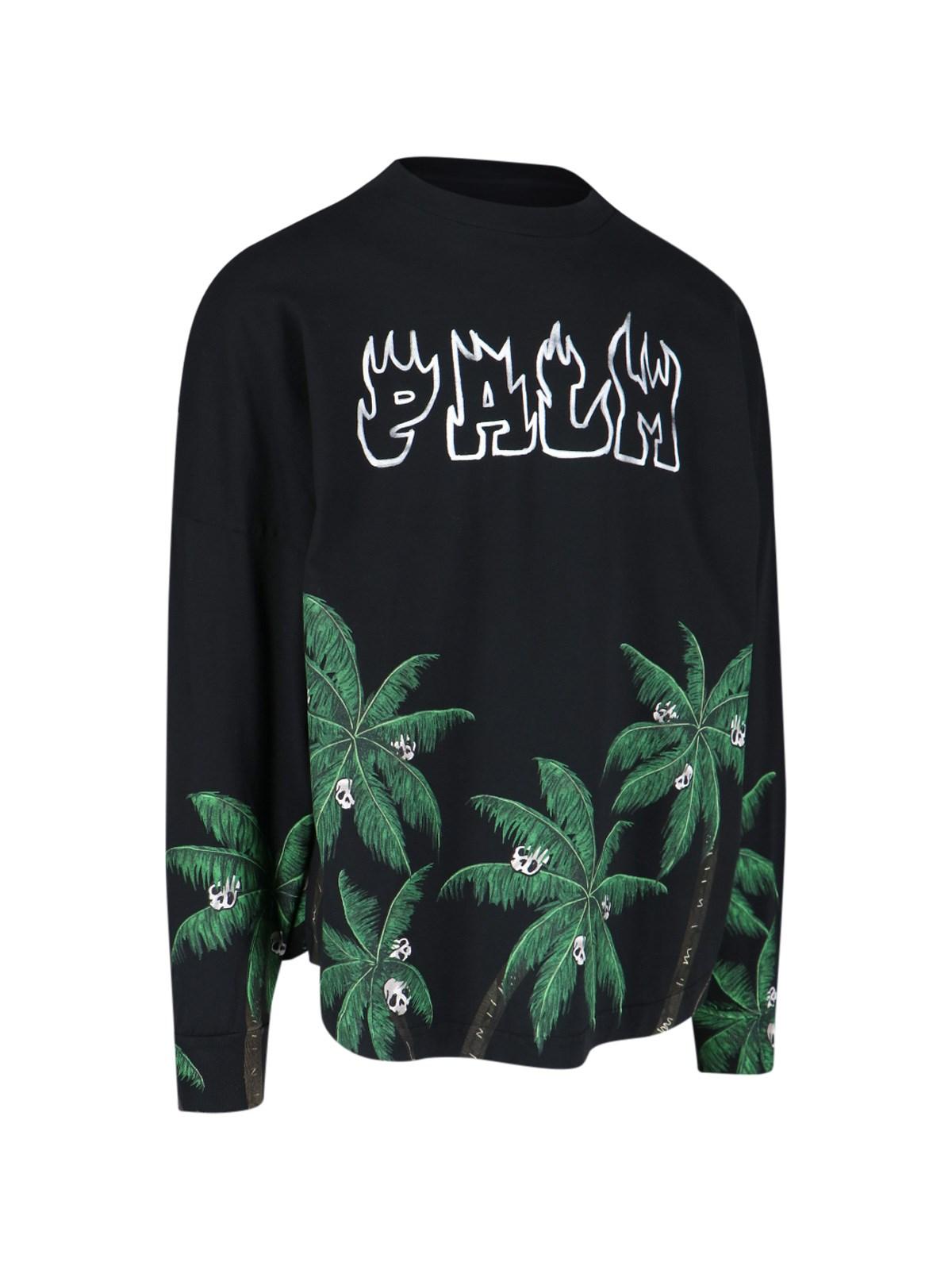 Palm Angels Palm&skull Oversized Long Sleeve T-shirt In Black