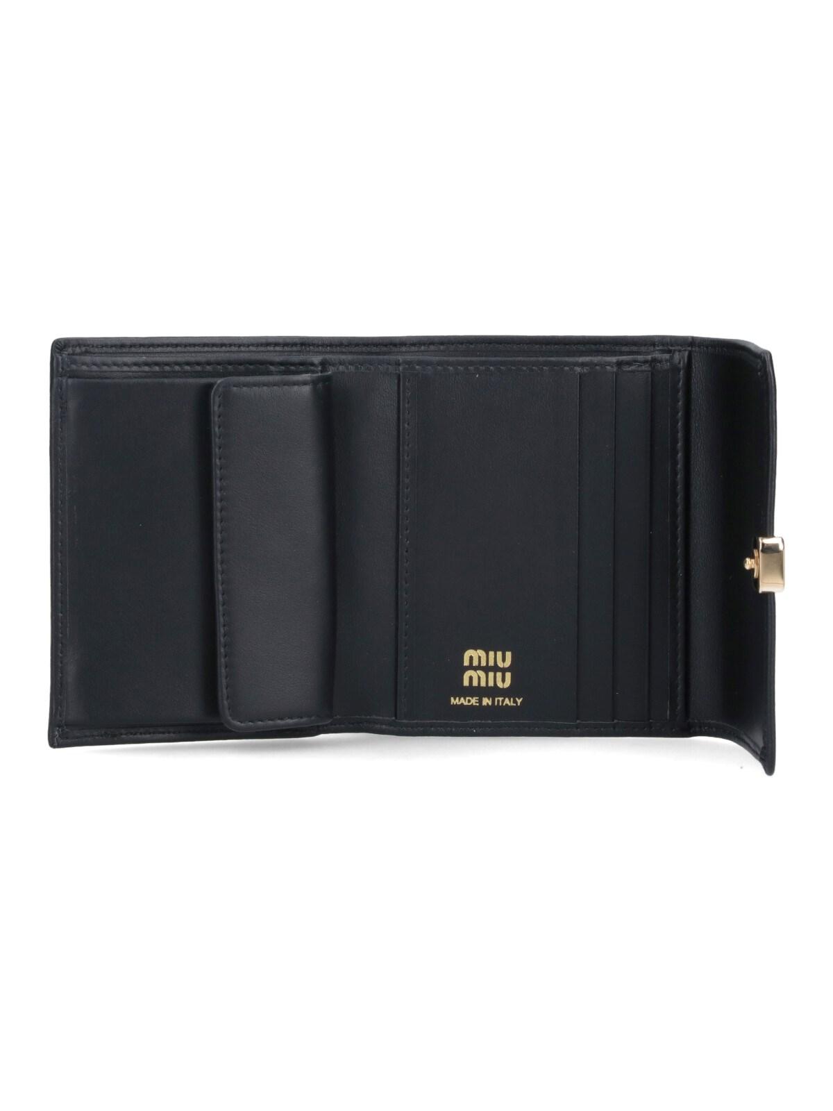 Miu Miu Logo Black Leather Madras Card Holder Wallet With