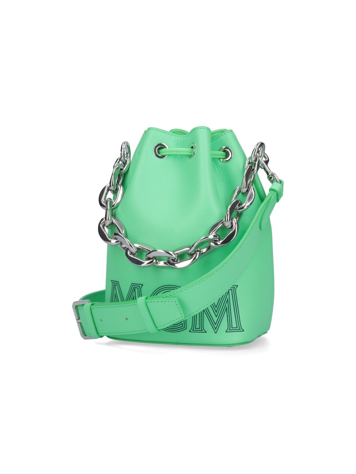 MCM Logo Print Bucket Bag in Pink
