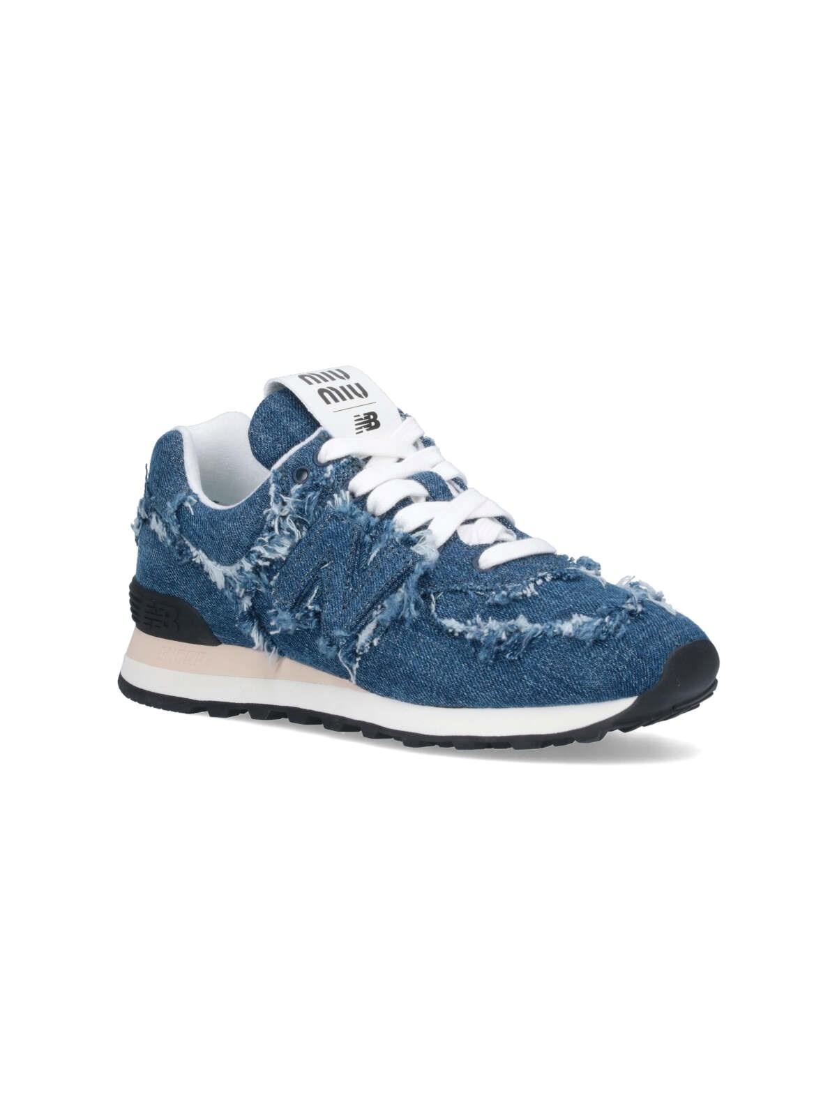 Miu Miu X New Balance 574 Denim Sneakers in Blue | Lyst Miu Miu X New Balance 574 Denim Sneakers in Blue | Lyst