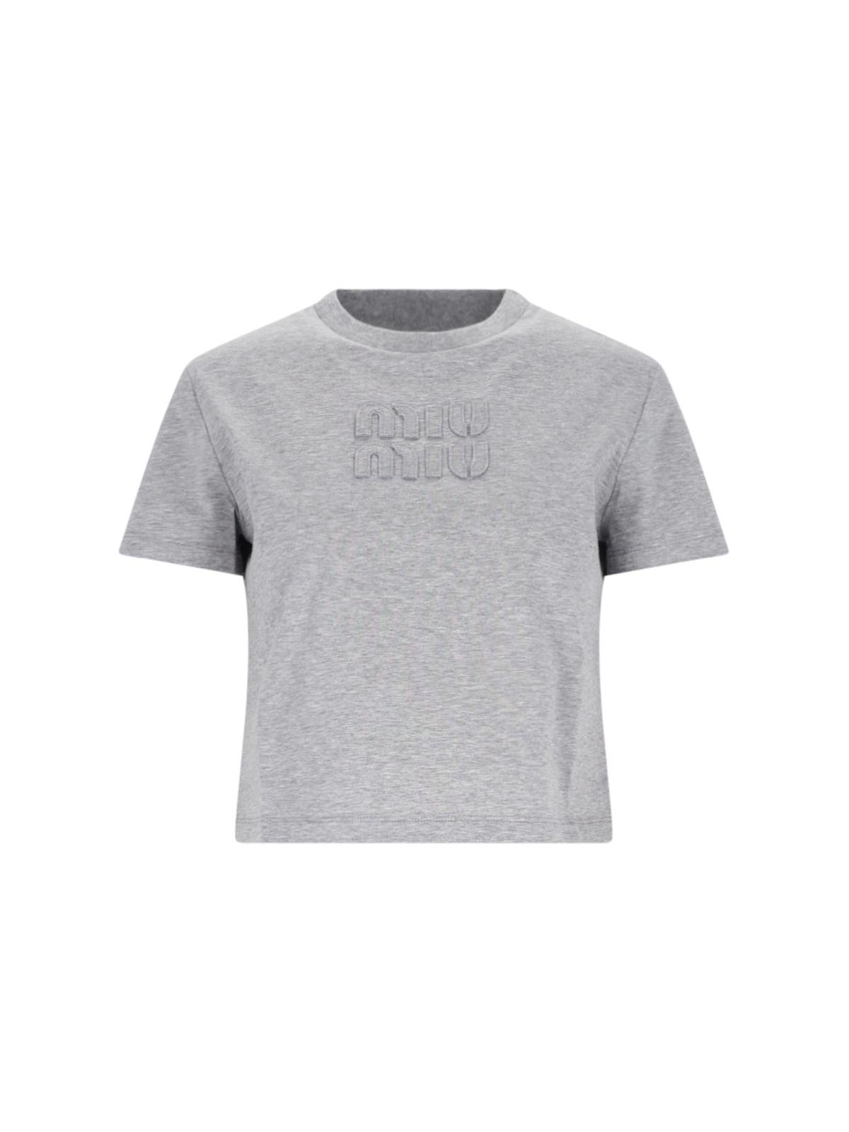 VIP【関税送料無料】希少 MIU MIU GREY WOOL T-SHIRT Miu Miu Logo Crop T-Shirt in Gray | Lyst