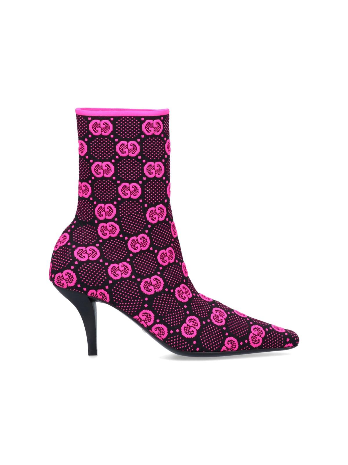 Gucci 'Gg' Knitted Ankle Boots in Purple | Lyst