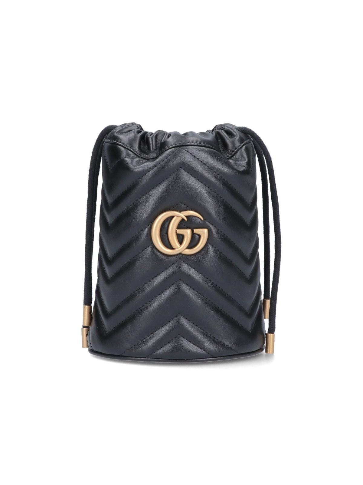 GUCCI GG Marmont Matelasse Chevron Leather Bucket Crossbody Bag Black