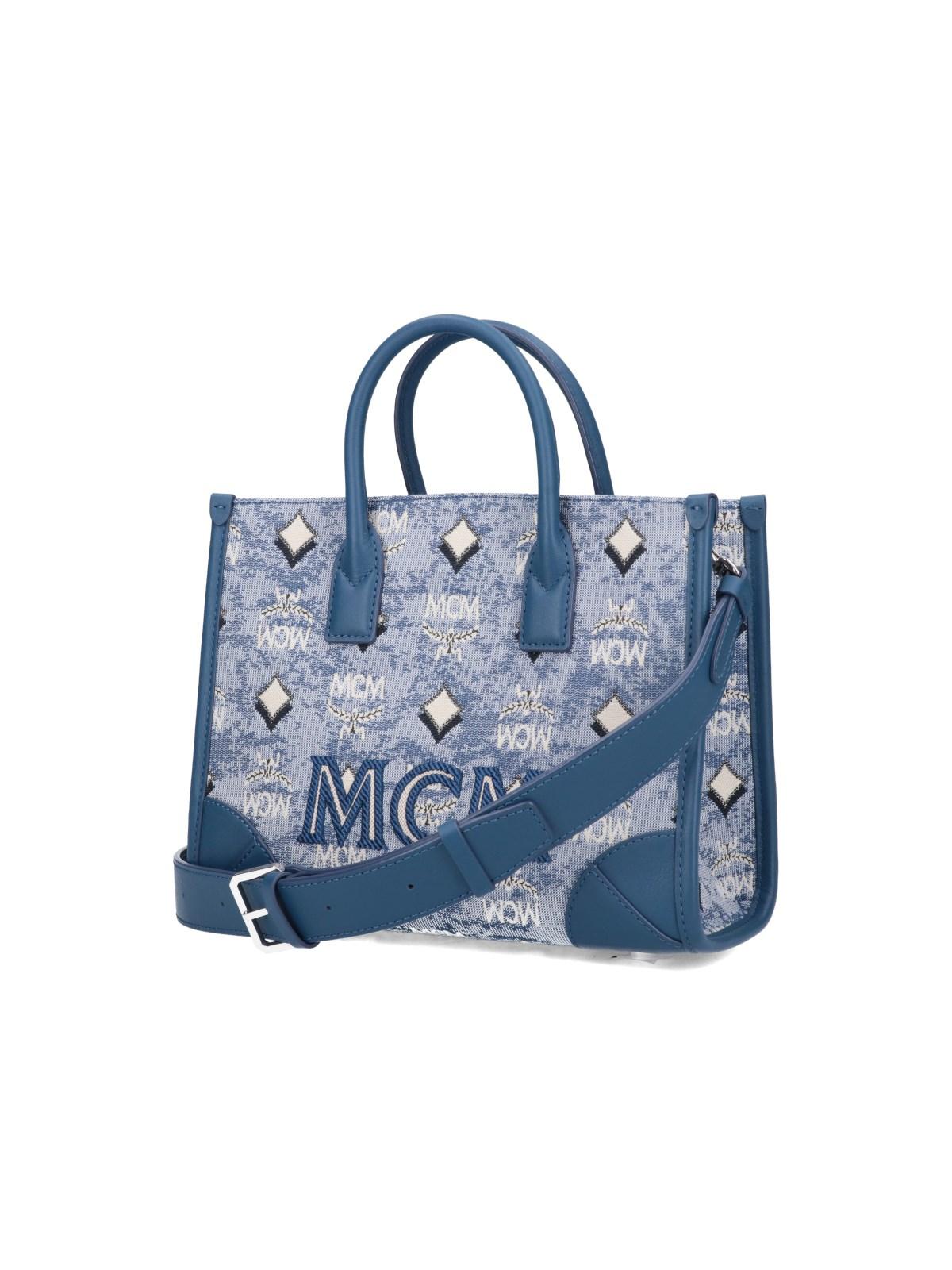 MCM Small Munchen Maxi Visetos Tote Bag in Purple