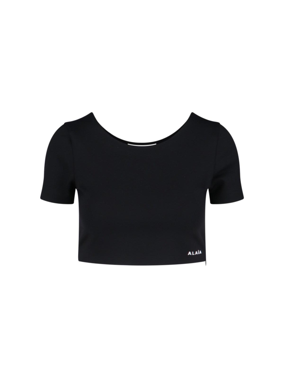 Alaïa Logo Crop T-Shirt in Black | Lyst