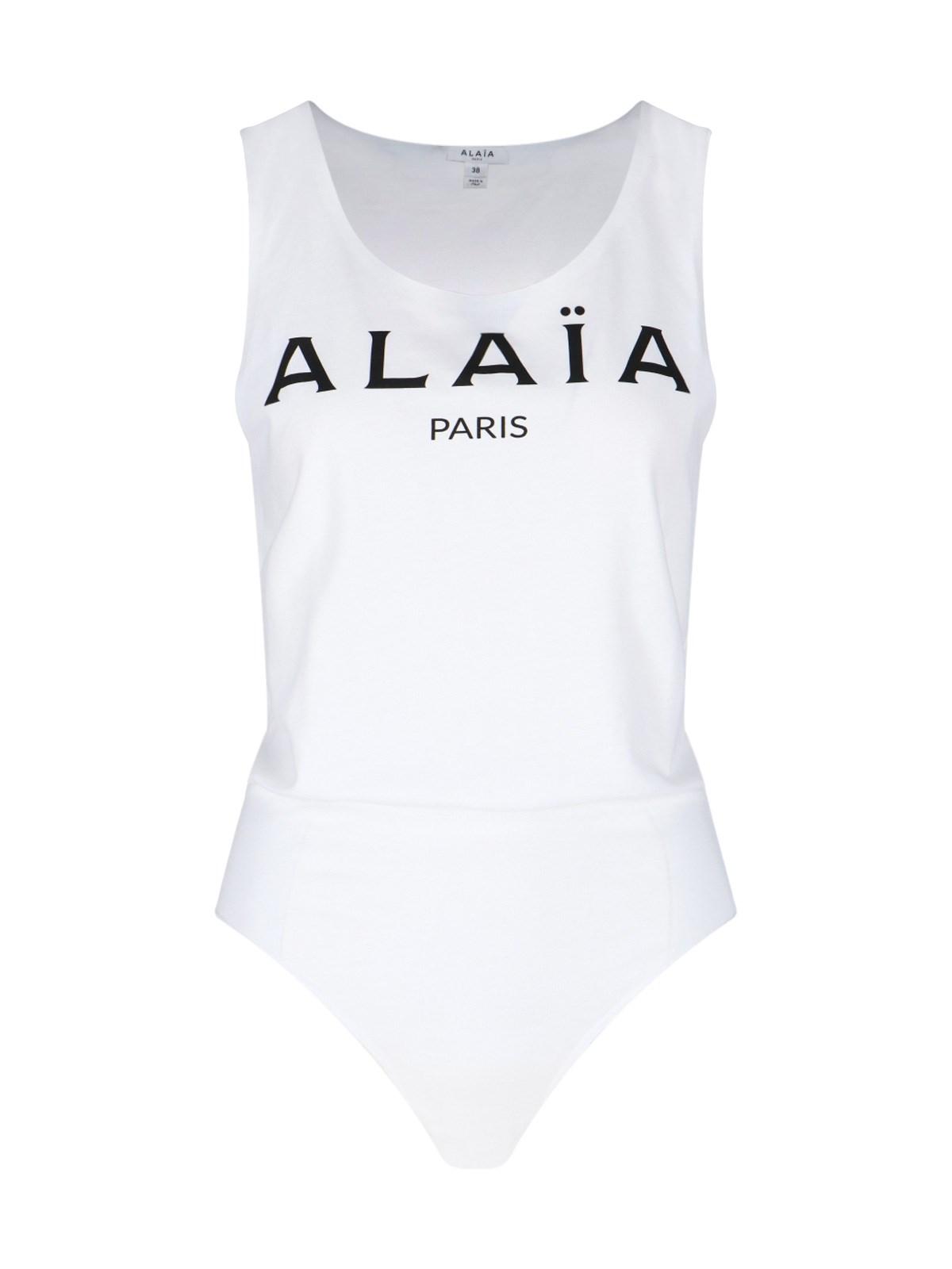 Alaïa Logo Bodysuit in White | Lyst