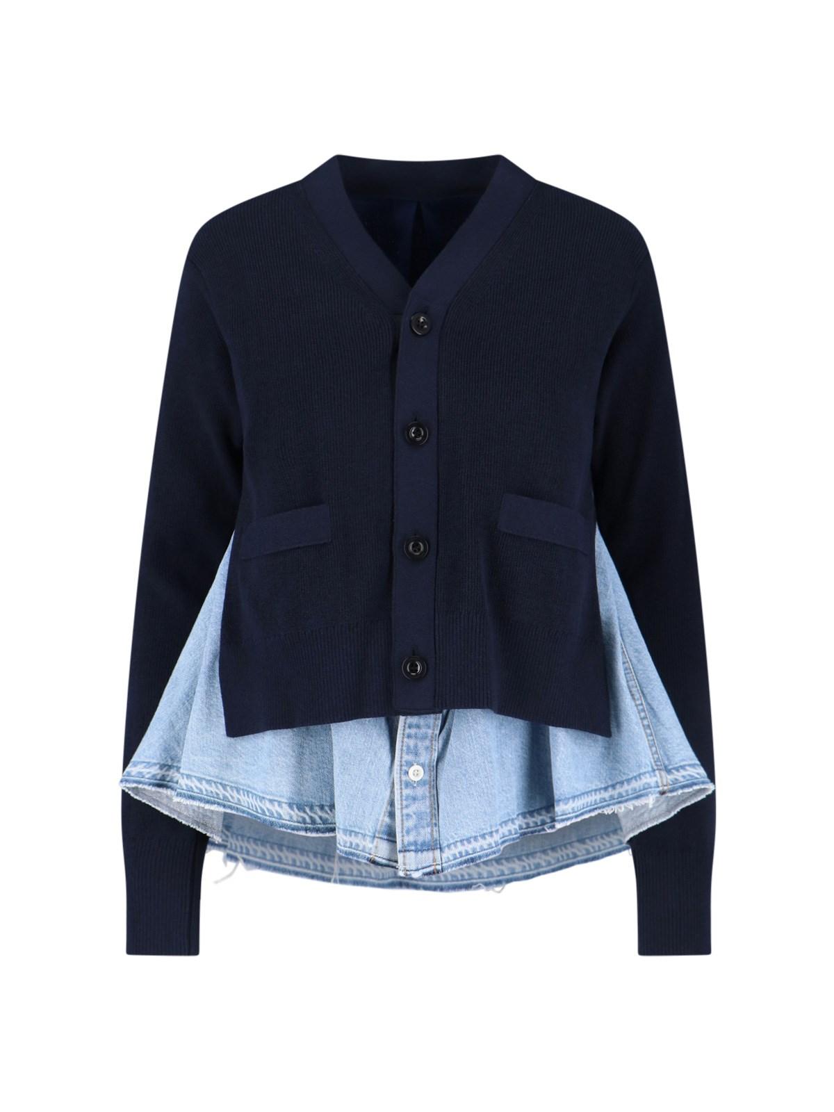 トップス Sacai Cotton Gabardine x Knit Pullover Sacai Cotton Poplin x Knit Pullover in Navy and Blue Stripe