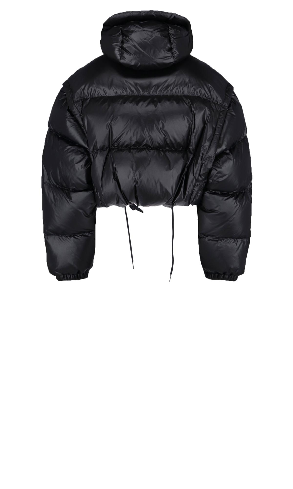 Prada Crop Logo Down Jacket in Black | Lyst