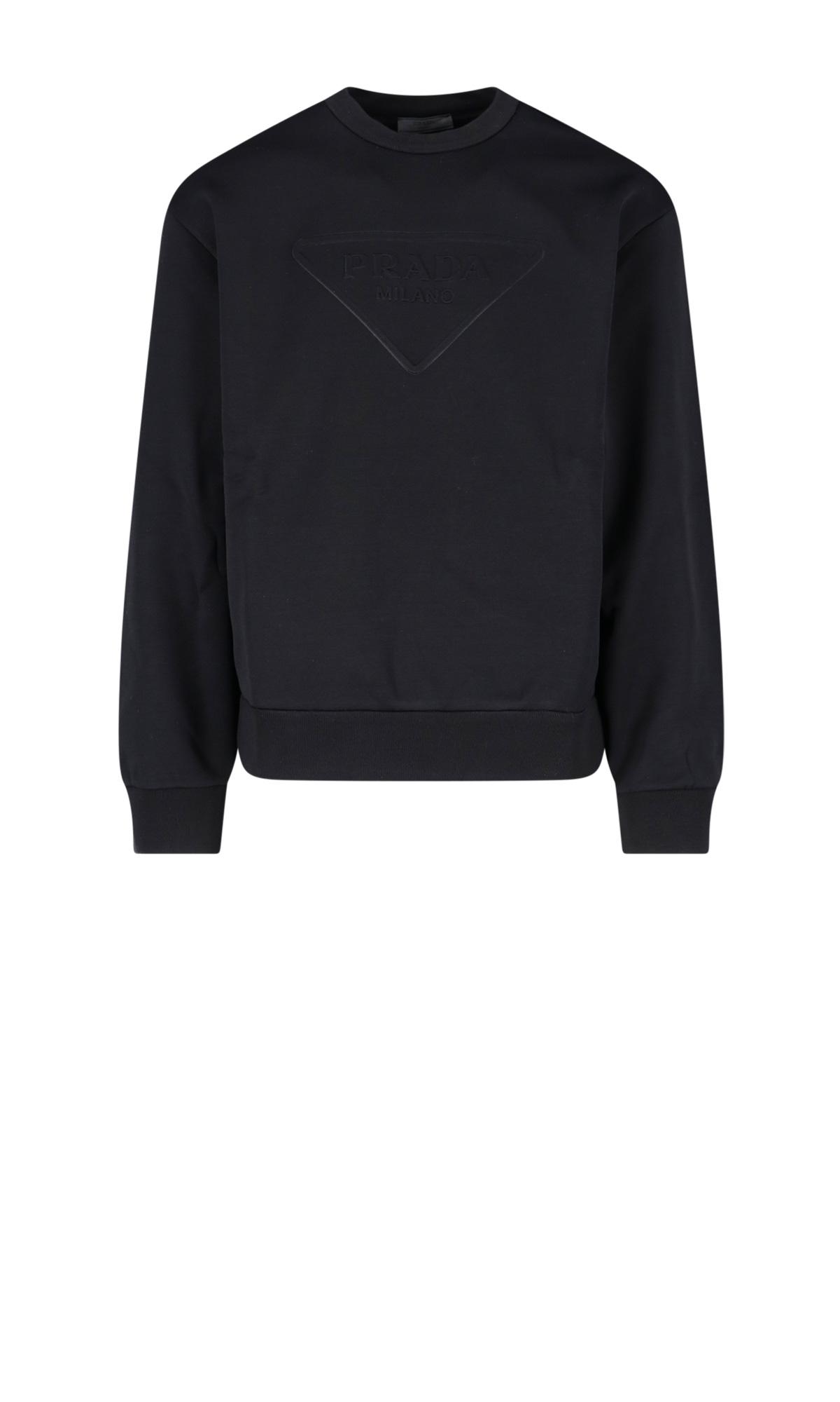 Prada Logo Crew-neck Sweatshirt in Black for Men | Lyst