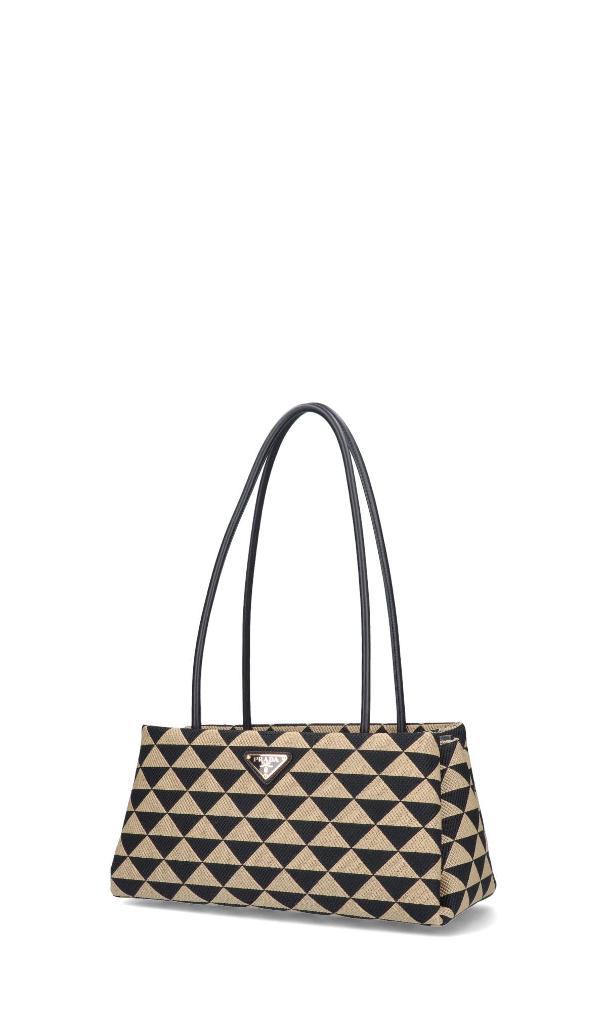 Prada Symbole Mini Leather & Jacquard Hobo Bag in Black