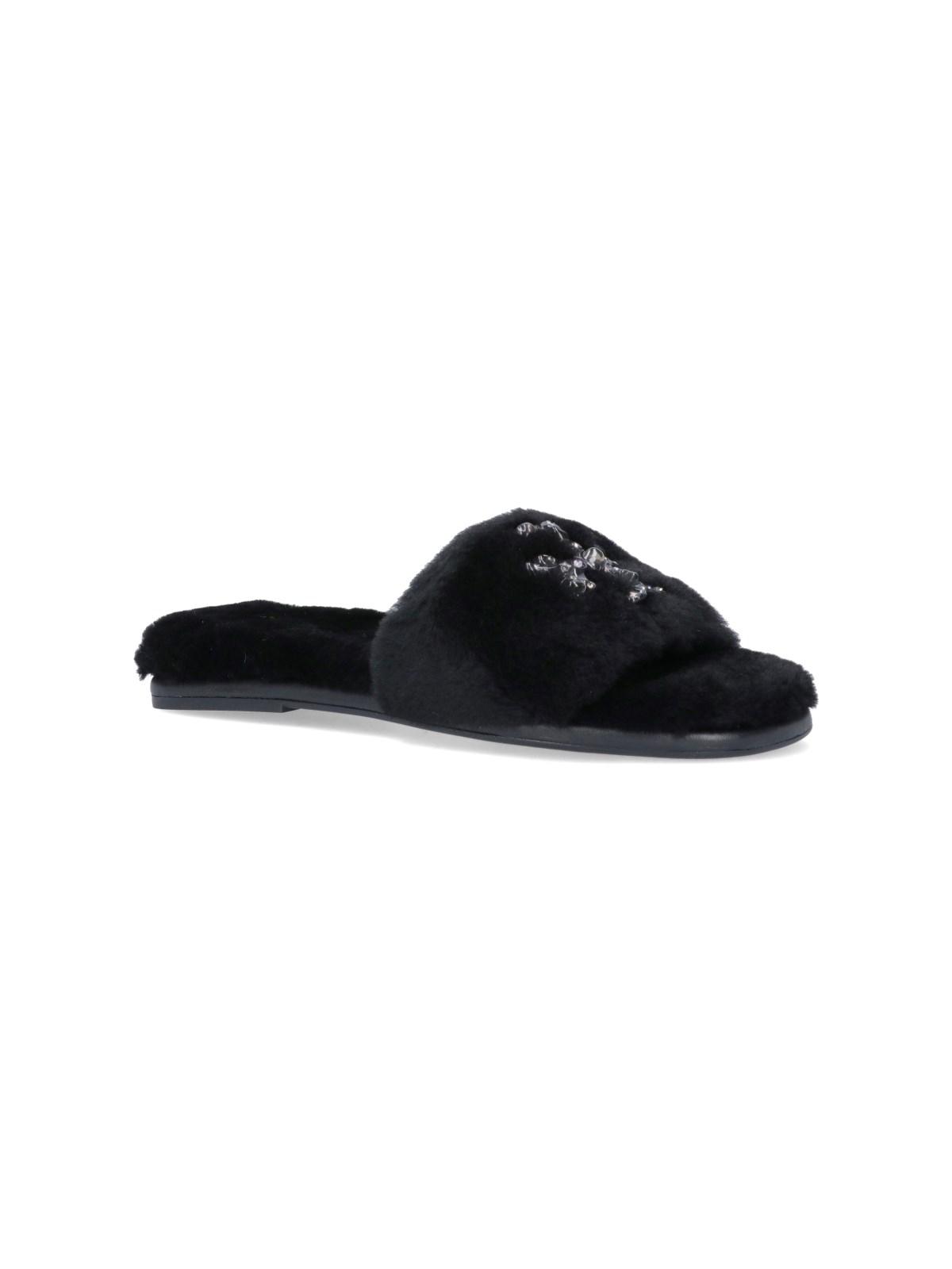 Tory Burch 'jeweled Shearling' Sliders in Black | Lyst