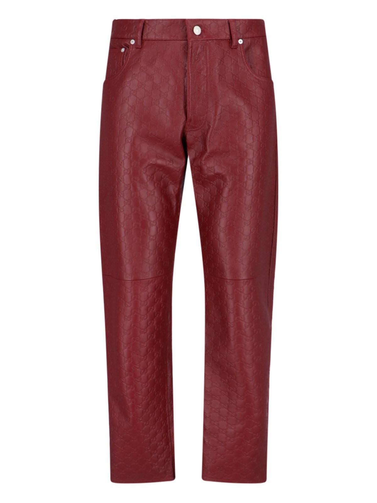 パンツ GUCCI Women Straight Pants 828769 RED Leather pant with Horsebit detail in Rosso Ancora red