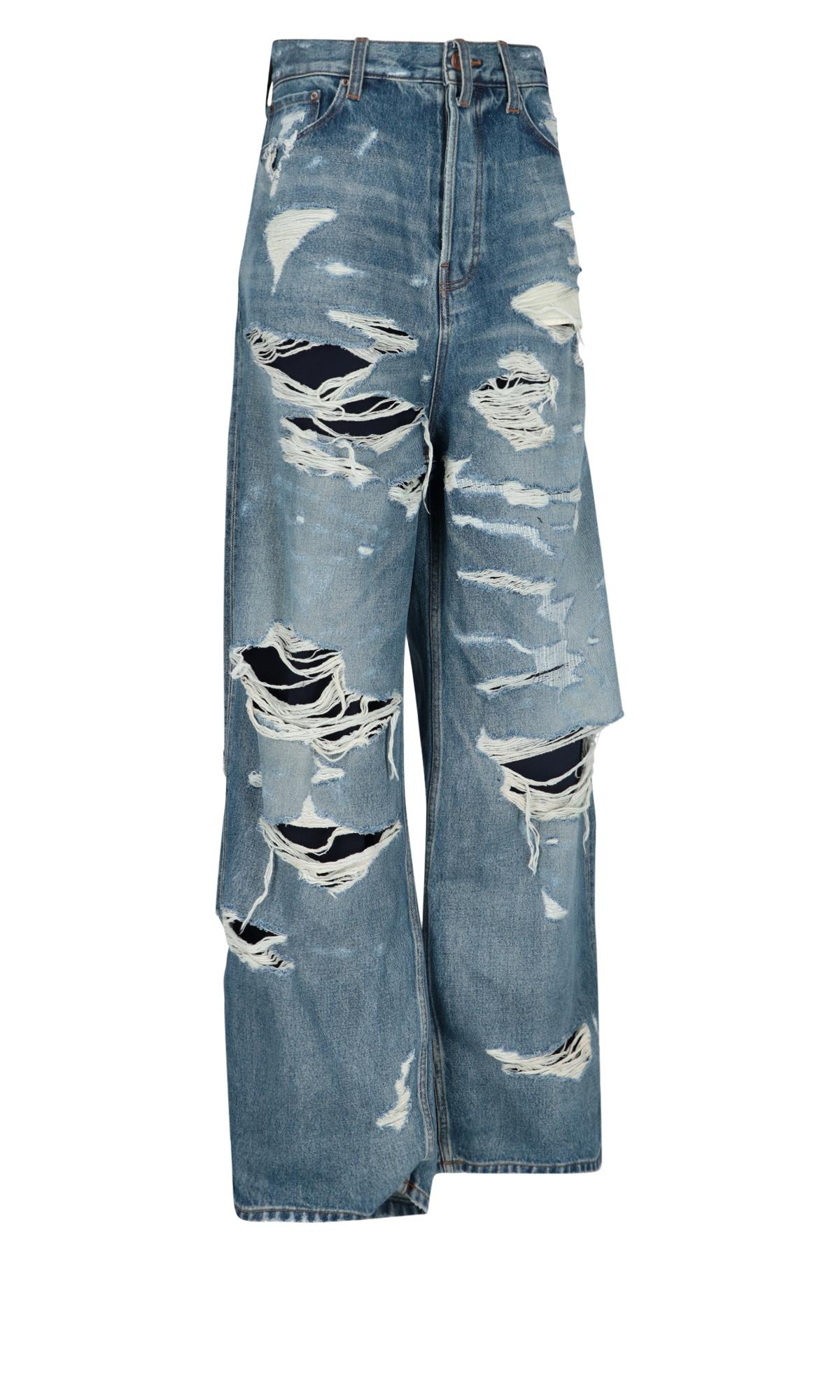 Balenciaga Ripped Oversized Jeans in Blue | Lyst