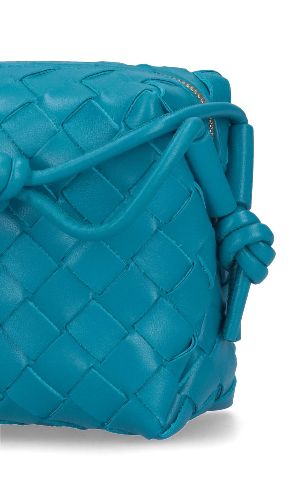 Bottega Veneta Loop Small Glacier Blue Leather Crossbody Bag New