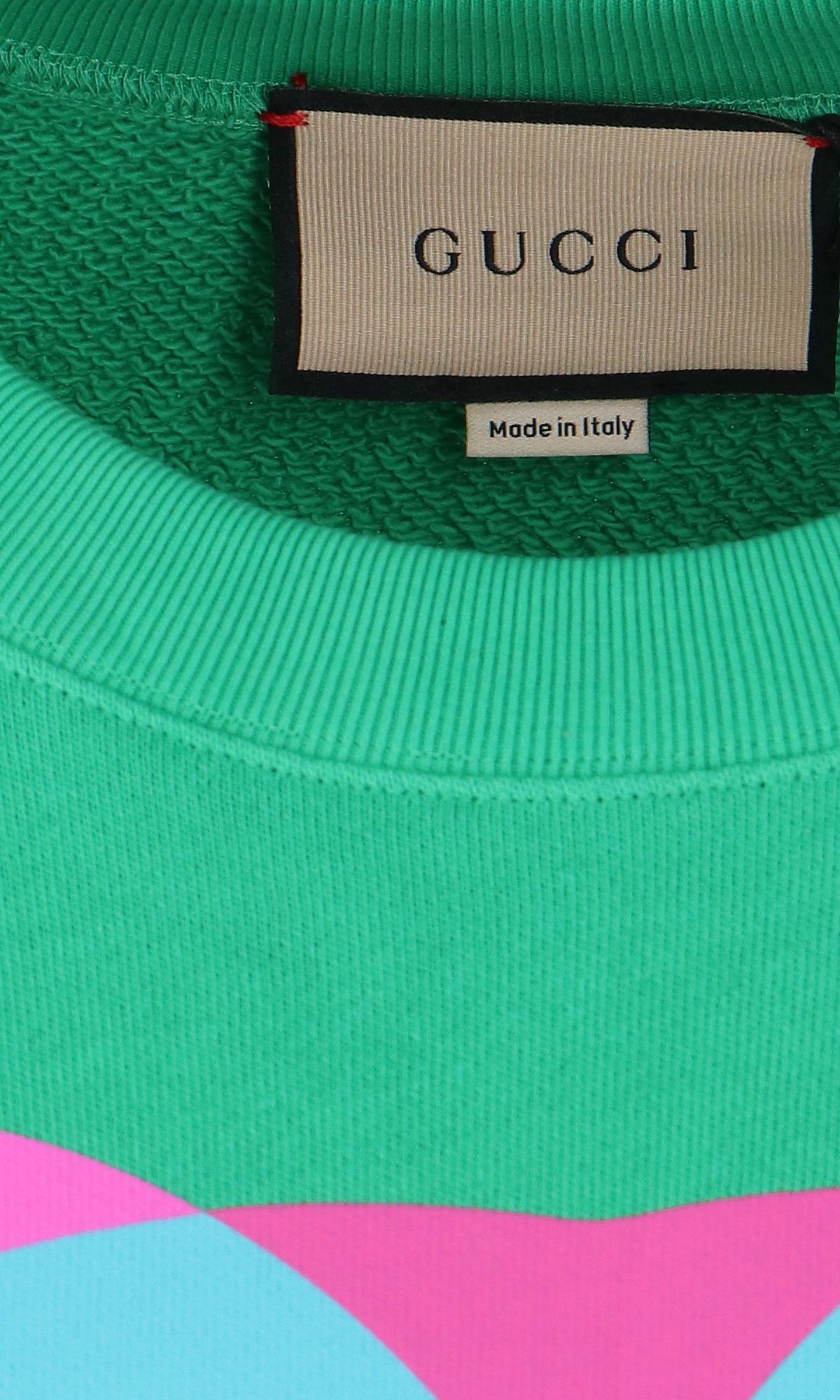 Gucci Heart Print Crew Neck Sweatshirt in Green | Lyst