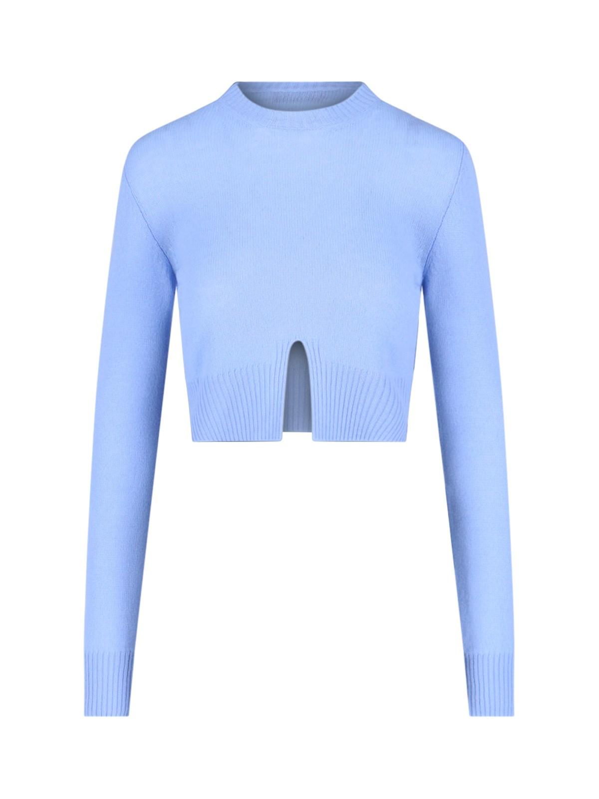 Miu Miu Retro Logo Cropped Sweater in Blue | Lyst