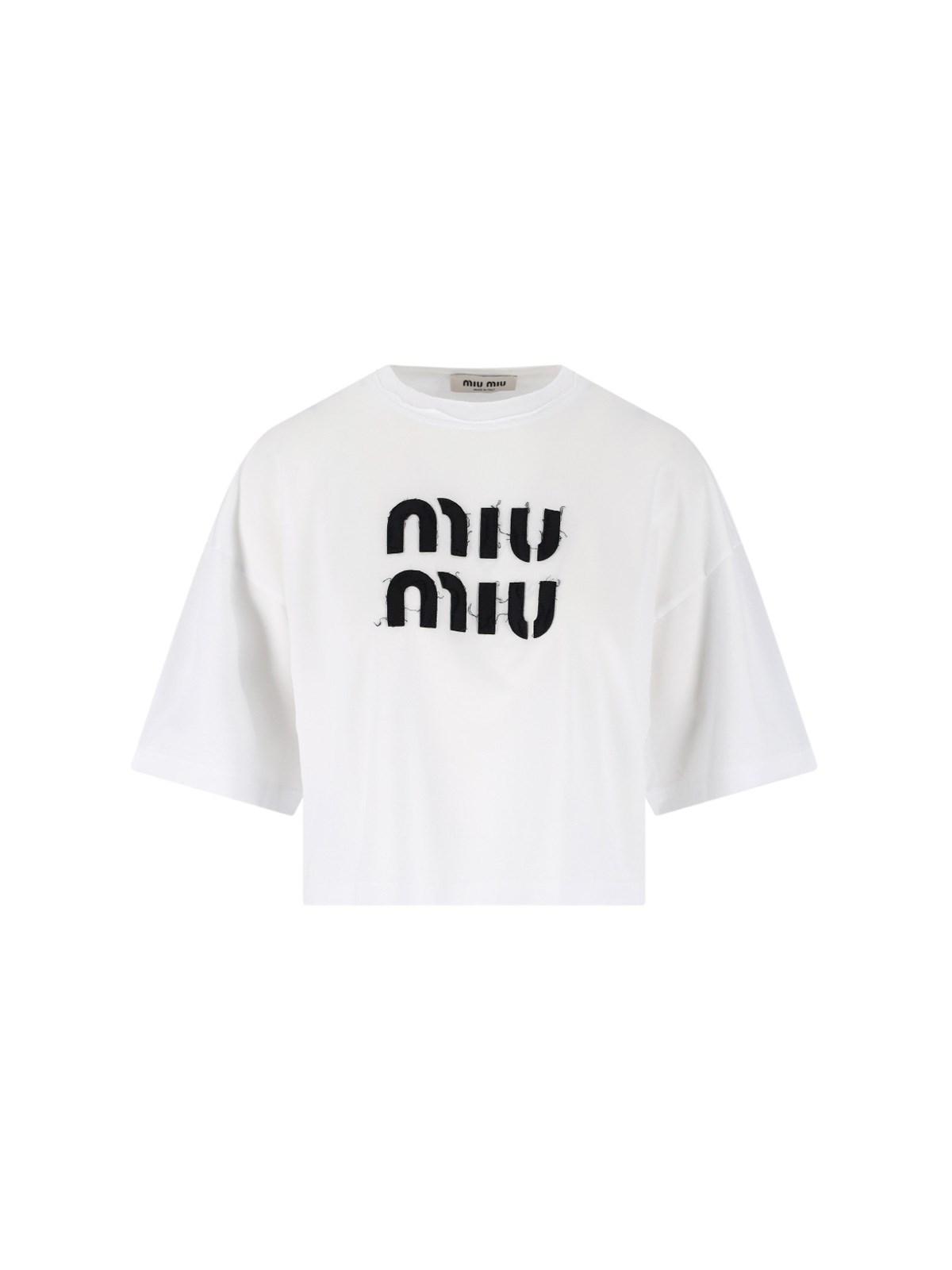 Miu Miu Crop Logo T-shirt in White | Lyst
