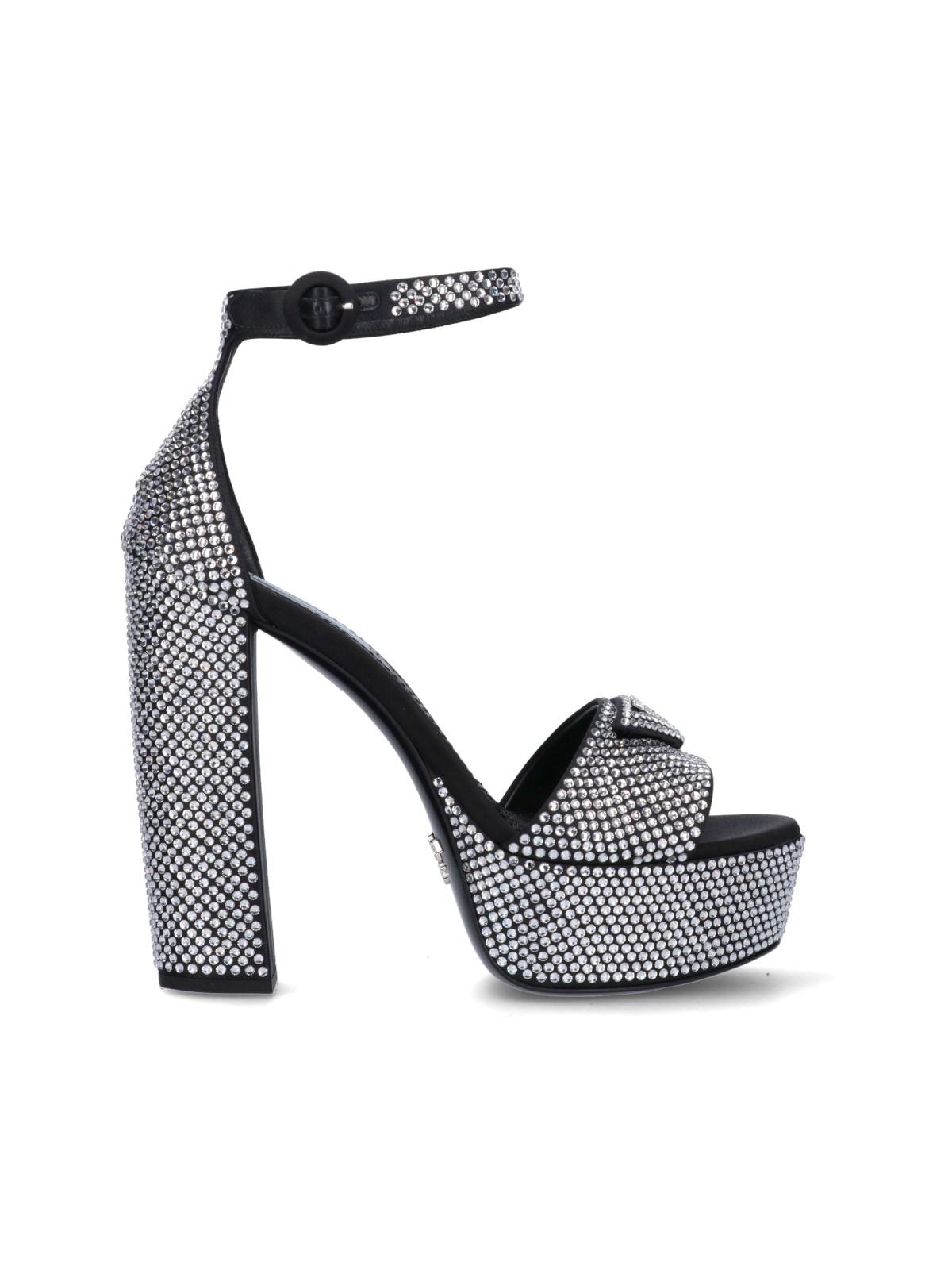 Prada Crystals Platform Sandals in White | Lyst