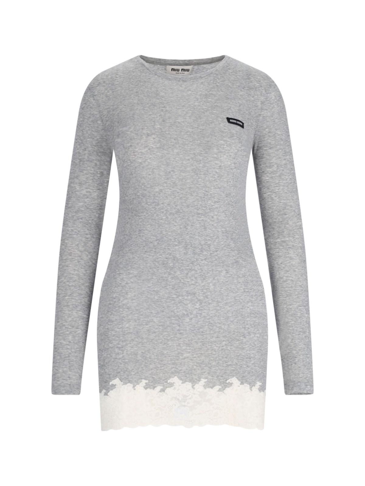 Miu Miu Long Sleeve Mini Dress in Gray | Lyst
