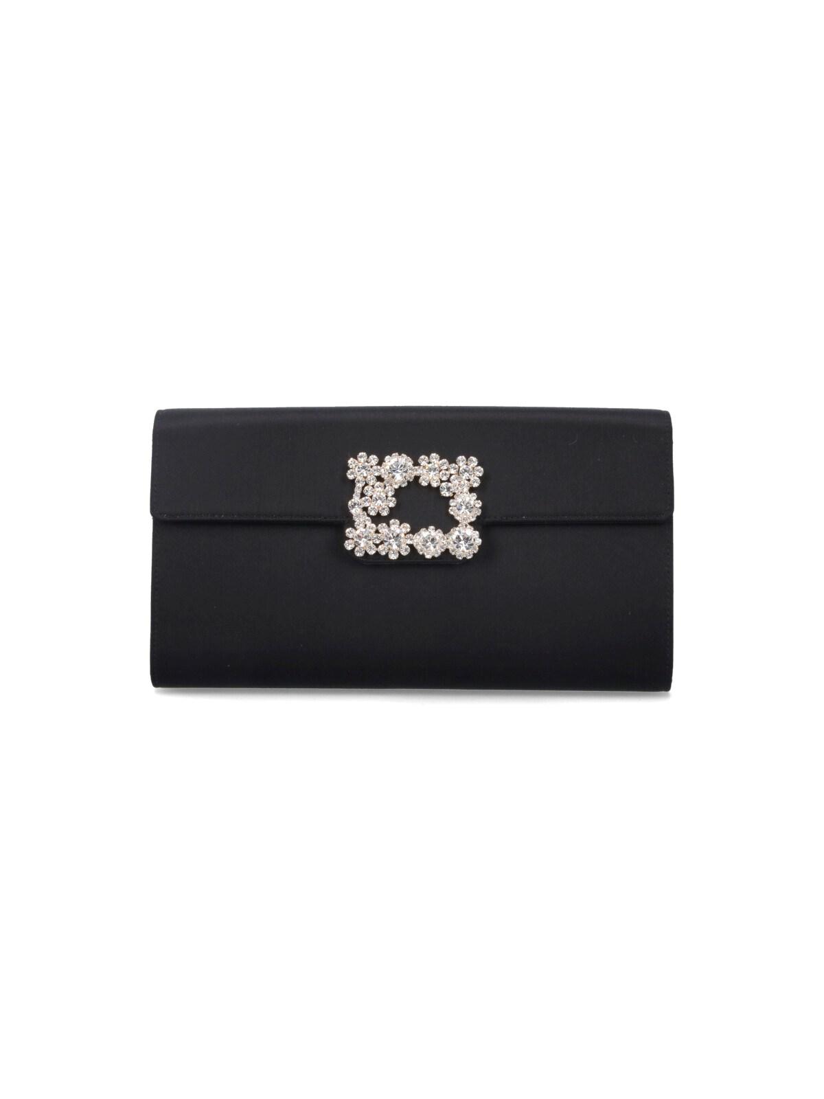 Roger Vivier 'Efflorescence' Satin Clutch Bag in Black | Lyst