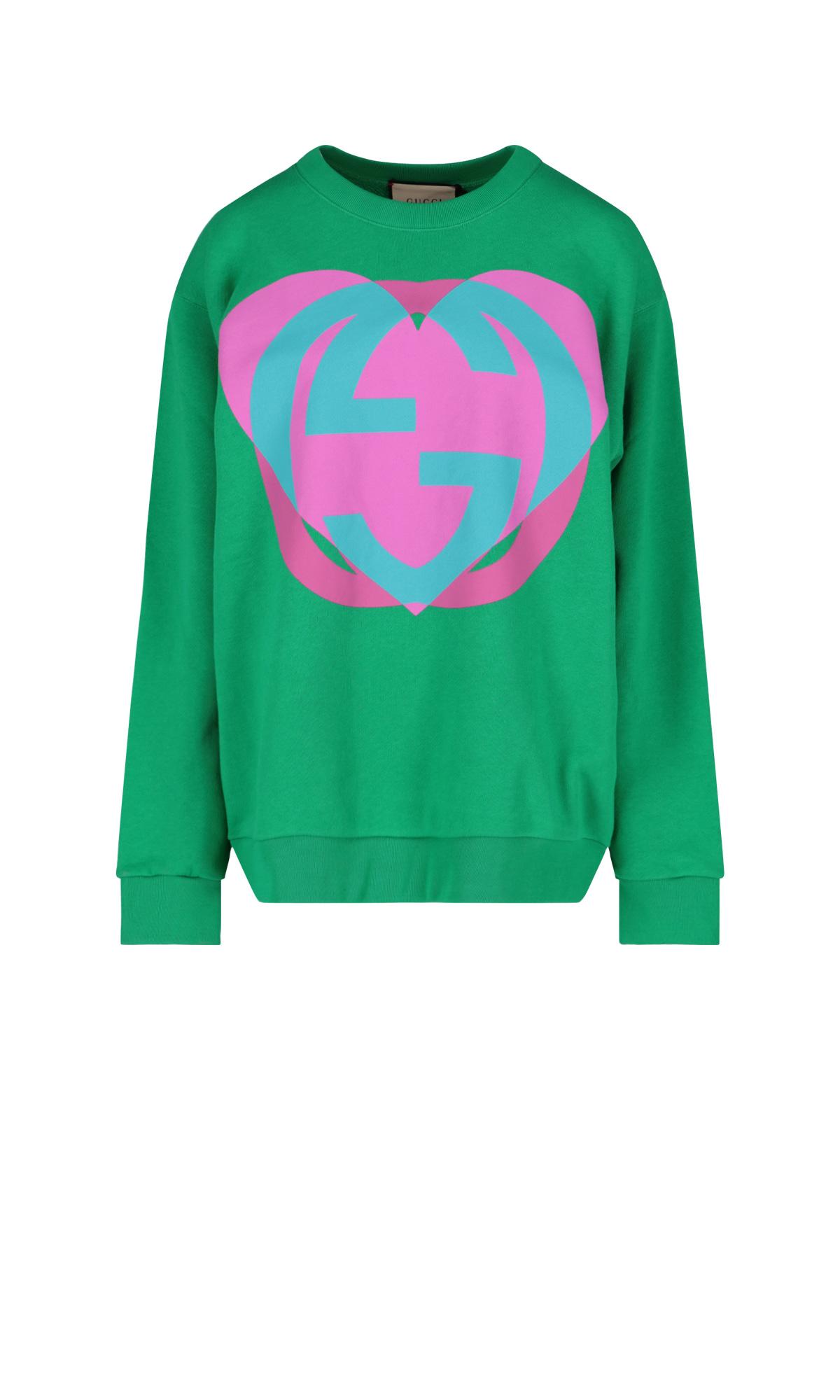 Gucci Heart Print Crew Neck Sweatshirt in Green | Lyst