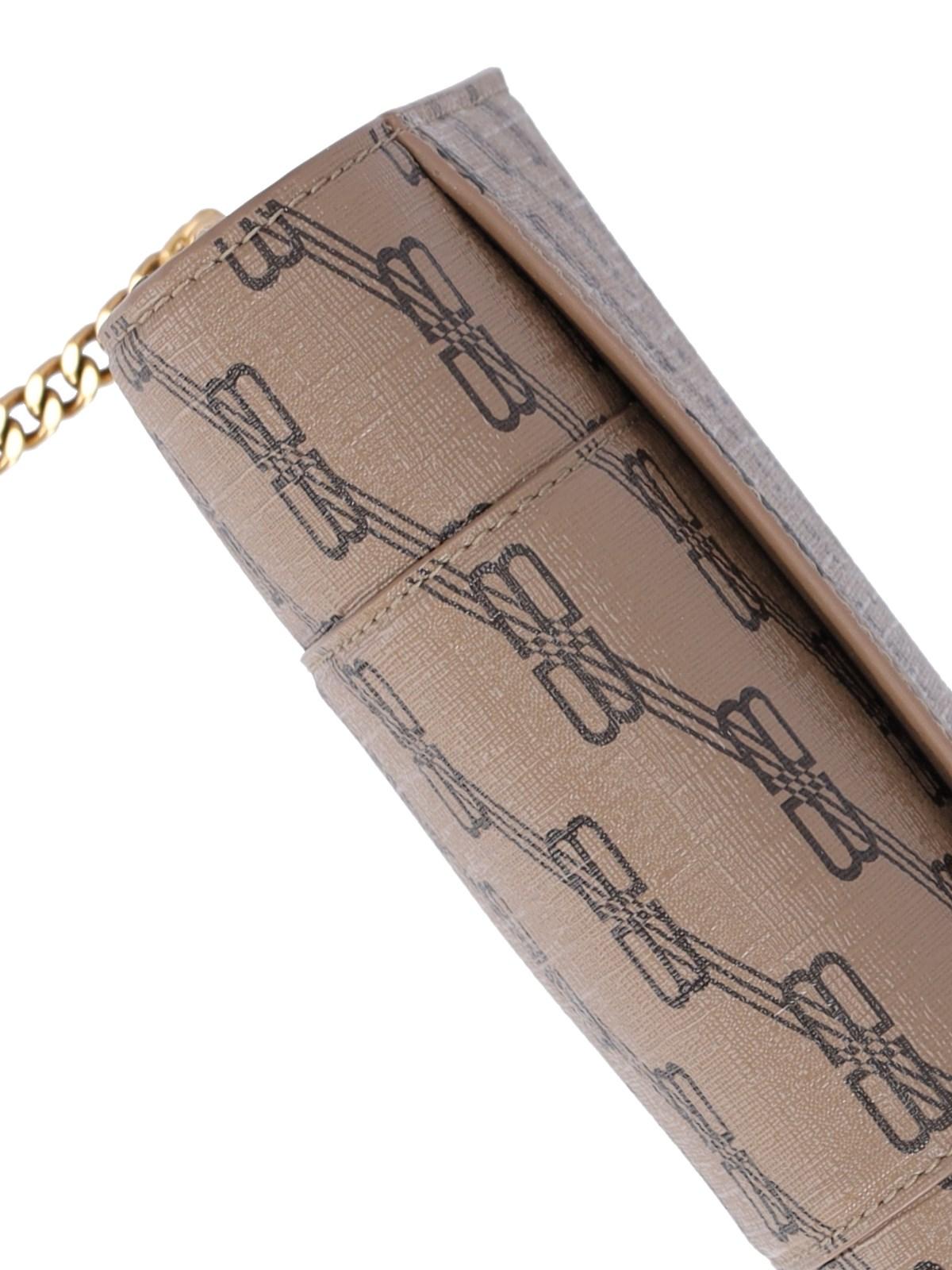 Hourglass BB Monogram Wallet On Chain in Beige - Balenciaga