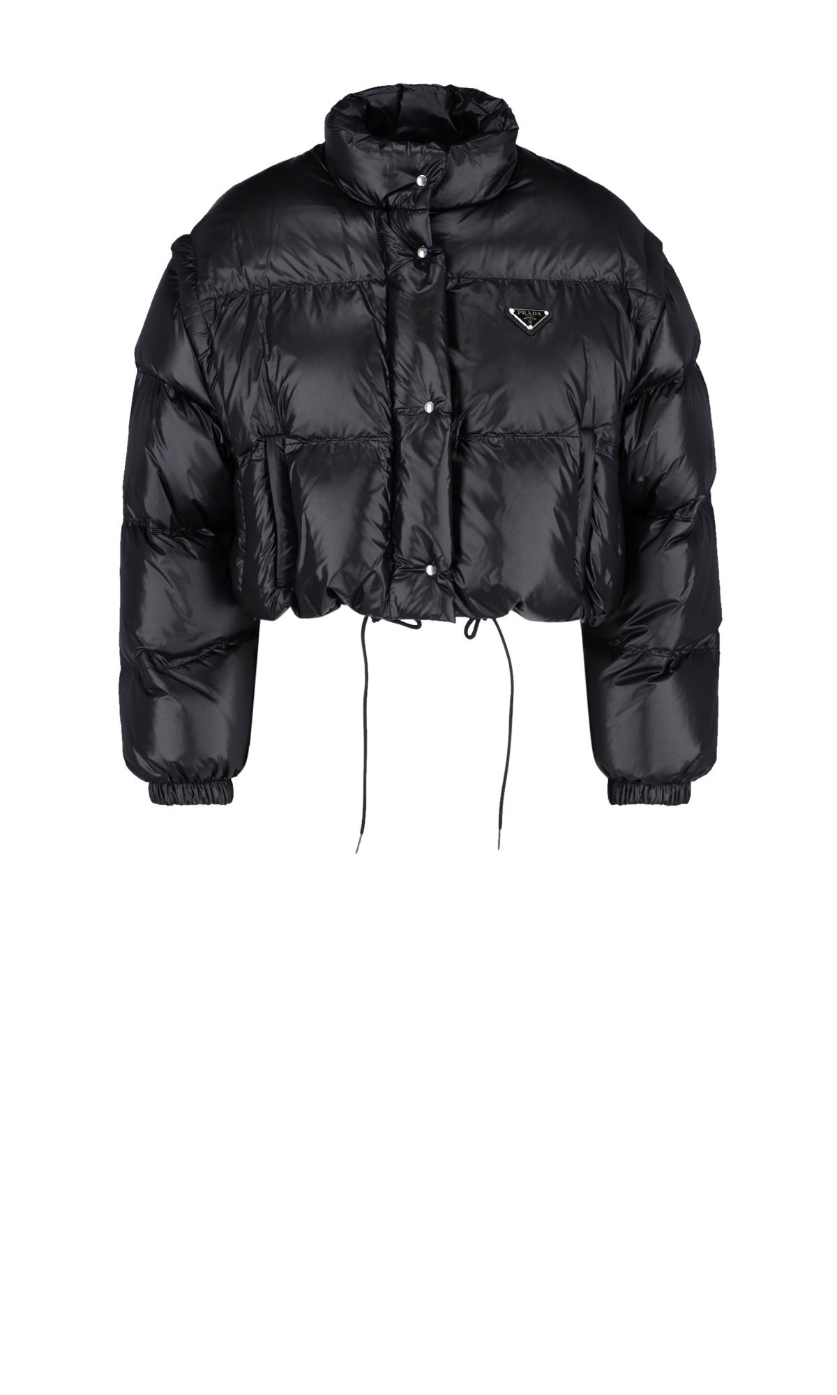 Prada Crop Logo Convertible Down Jacket in Black | Lyst