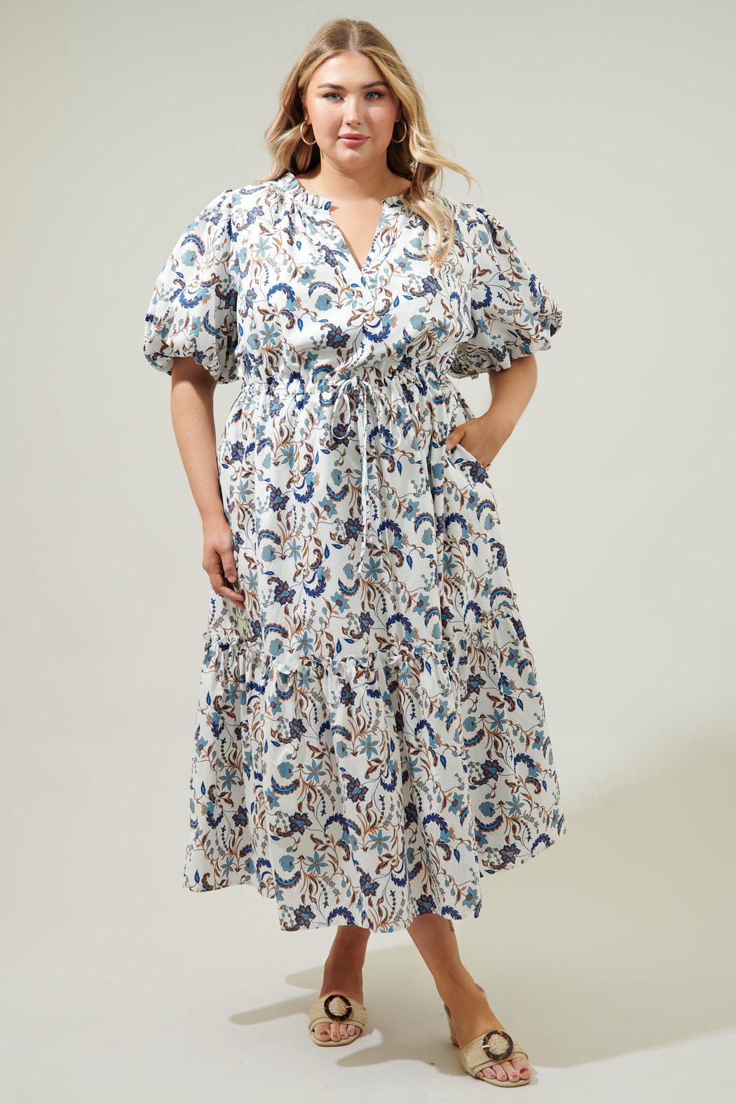 Sugarlips Blanche Floral Ginny Bubble Sleeve Midi Dress Curve | Lyst