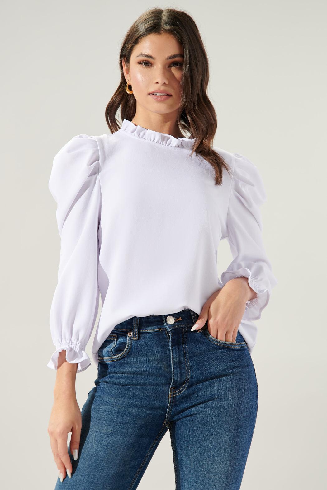 Sugarlips Synthetic Go Getter Marla Ruffle Puff Sleeve Top in White ...