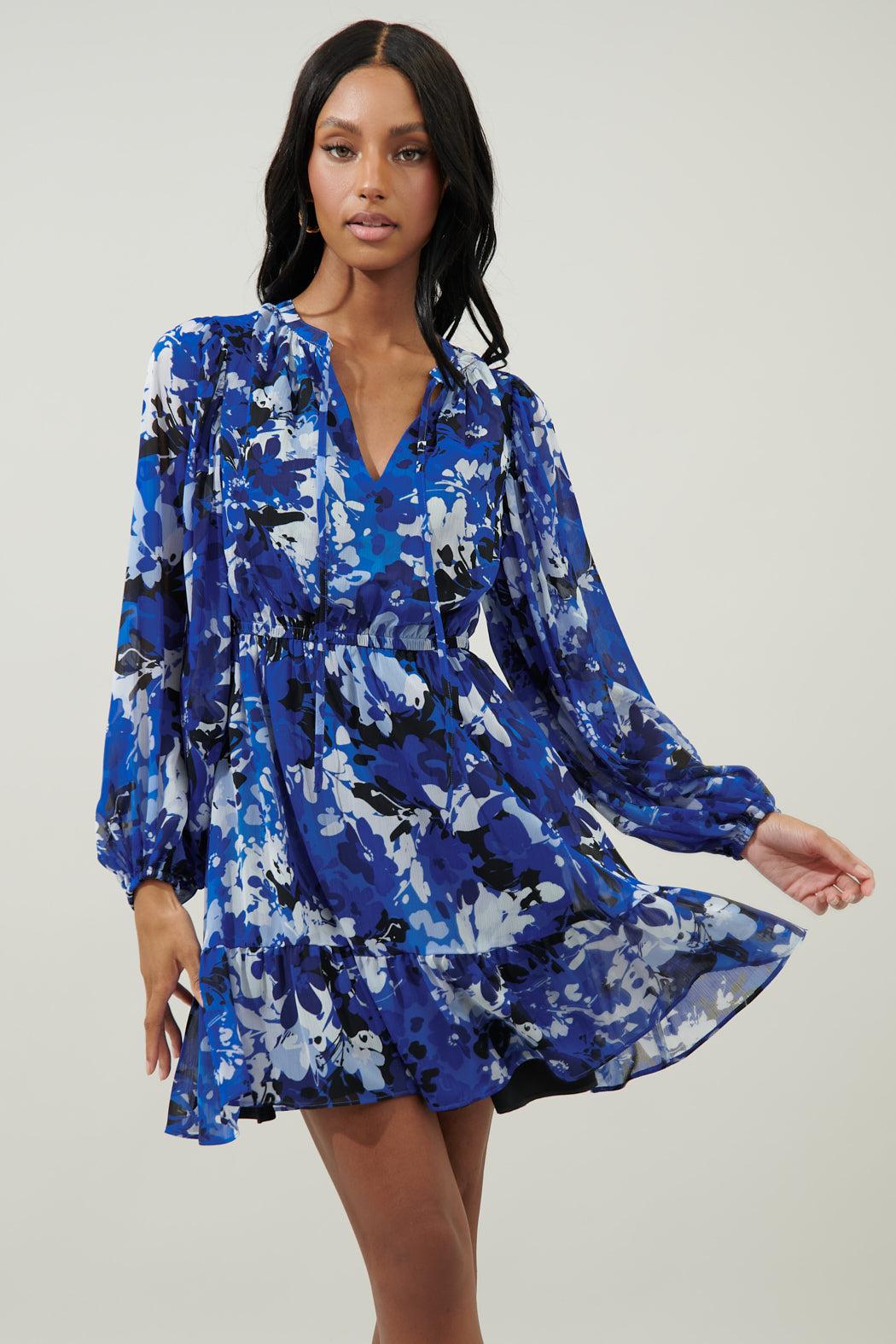 Sugarlips Moonflower Paxton Balloon Sleeve Mini Dress in Blue | Lyst