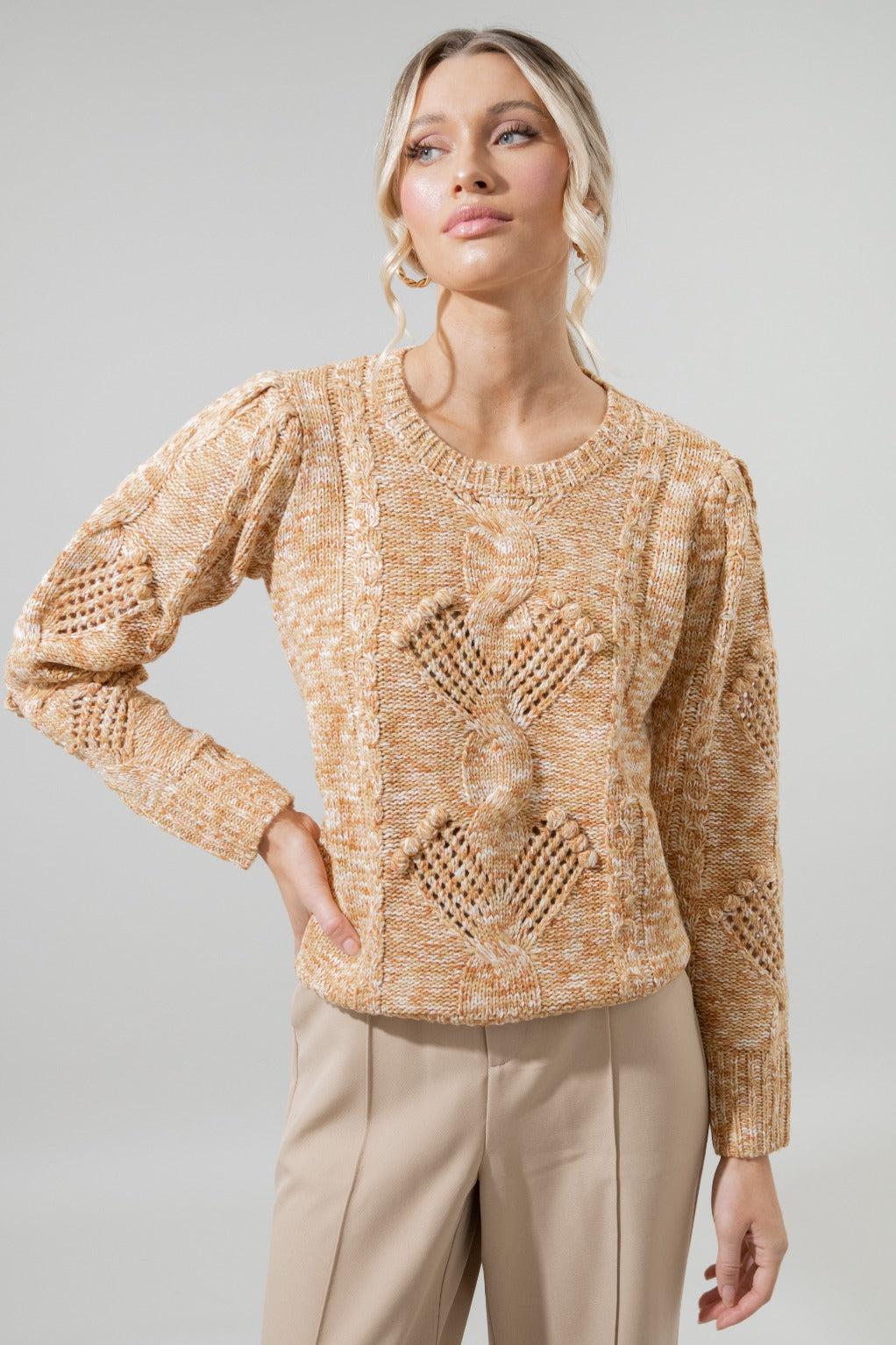 Sugarlips Cara Cable Knit Mixed Yarn Sweater in Natural | Lyst