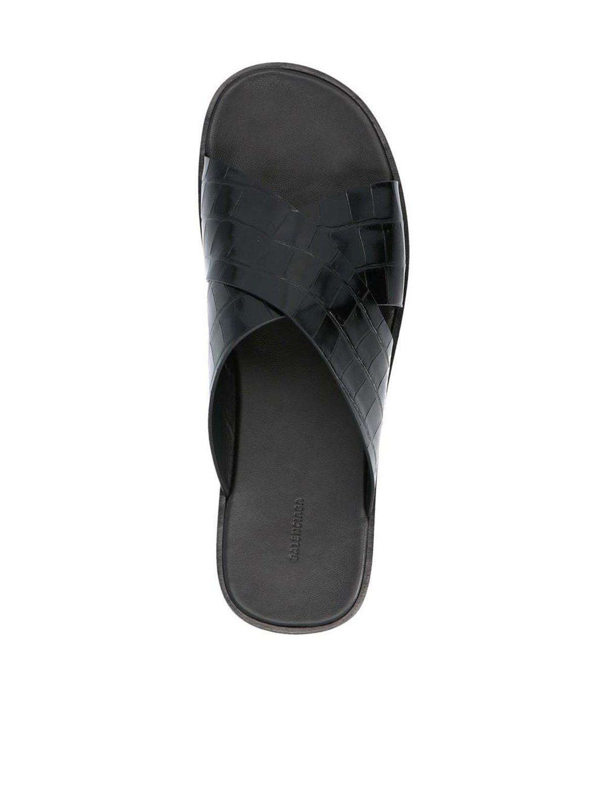 Balenciaga Cosy Crisscross Sandals In Croc-print Leather in Black for Men |  Lyst