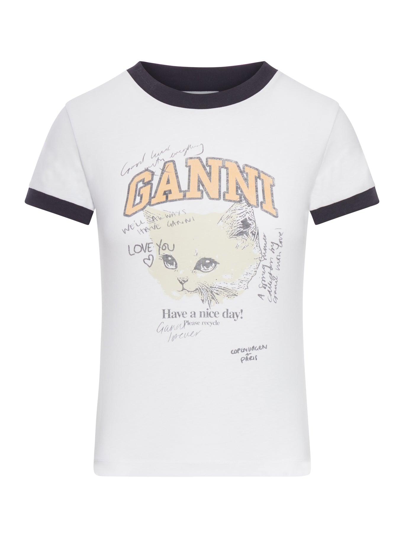 Tシャツ・カットソー *Ganni* Basic Jersey Heart Raglan Short Sleeve T-Shirt White Tシャツ・カットソー *Ganni* Basic Jersey Heart Raglan Short