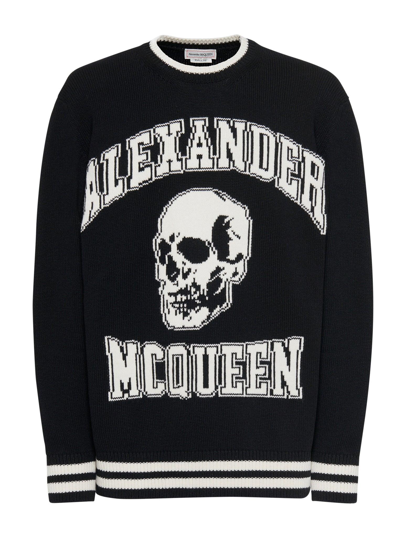 Alexander McQueen Logo Intarsia Crewneck Jumper in Black for Men