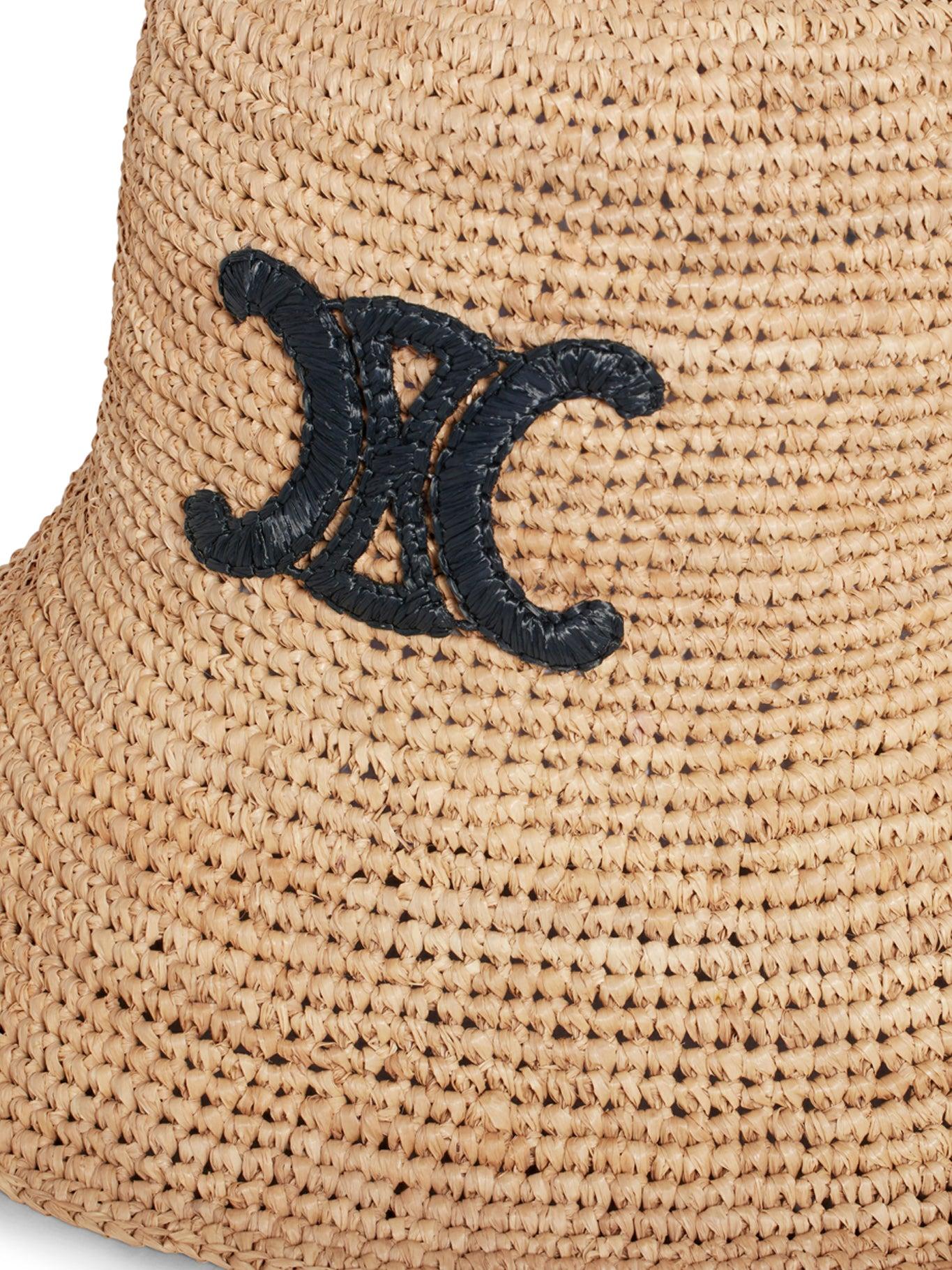 Celine Triomphe Bucket Hat In Natural Raffia / Black | Lyst