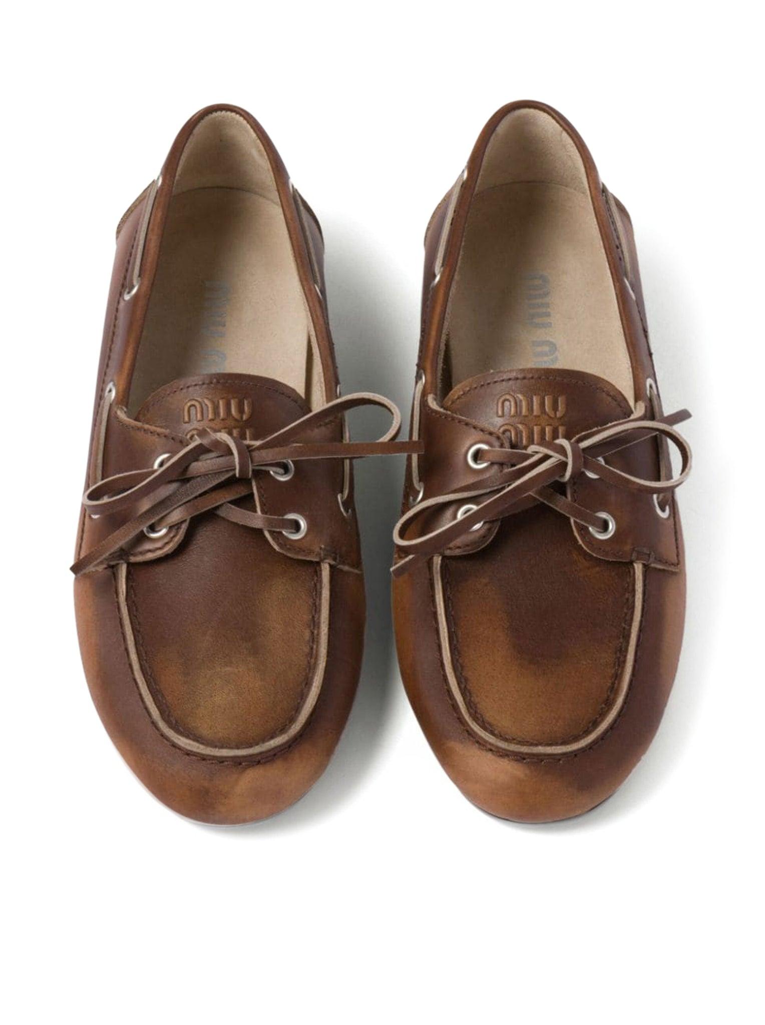 ローファー・オックスフォード Miu Miu Dark Brown Leather Loafers Miu Miu Buffalo Leather Buckle Loafers - Moro | Editorialist