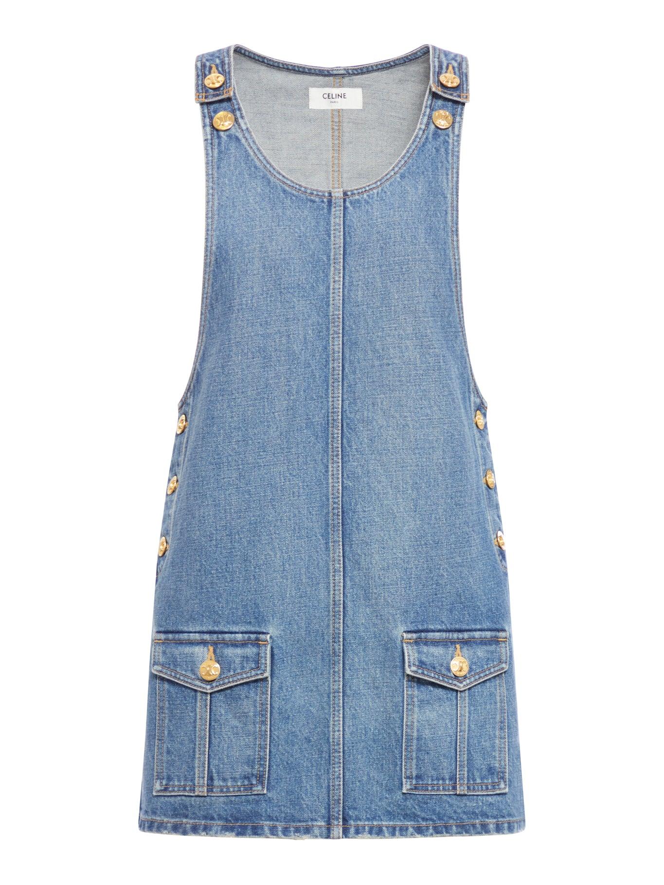 Celine Denim Overall Mini Dress With Union Wash Union