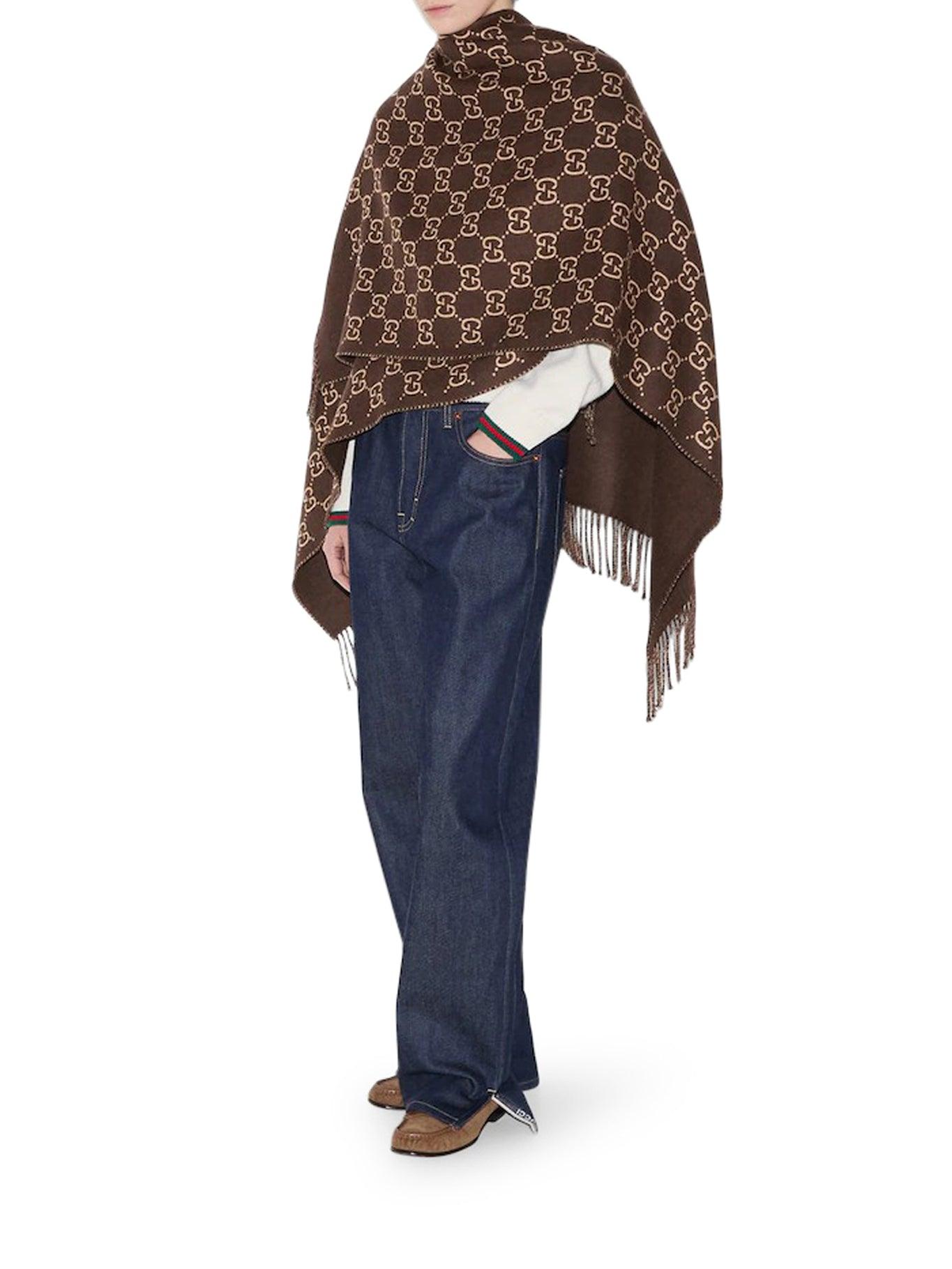 キャップ GUCCI JACQUARD CAPE Gucci Jacquard Cape in Brown | Lyst