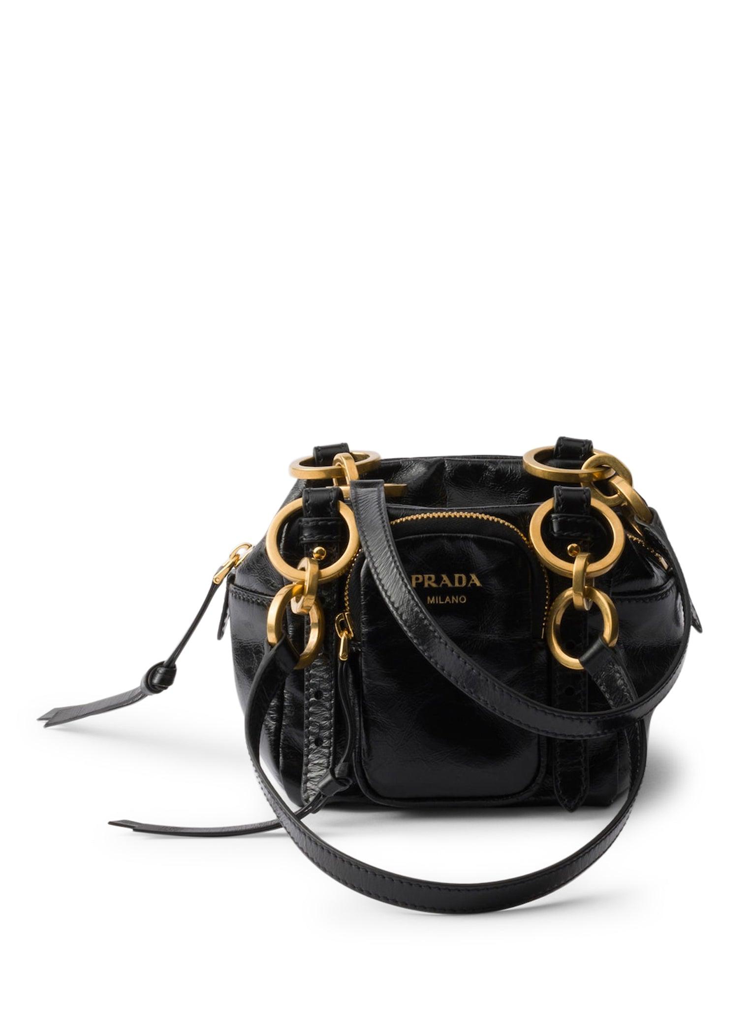 Prada Dangle Mini Leather Top Handle in Black | Lyst