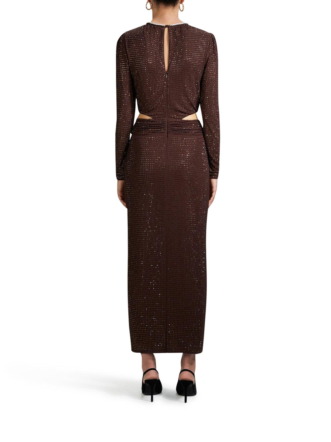 self portrait brown rhinestone dress Self-Portrait-Long Dress With Rhinestones-Dresses