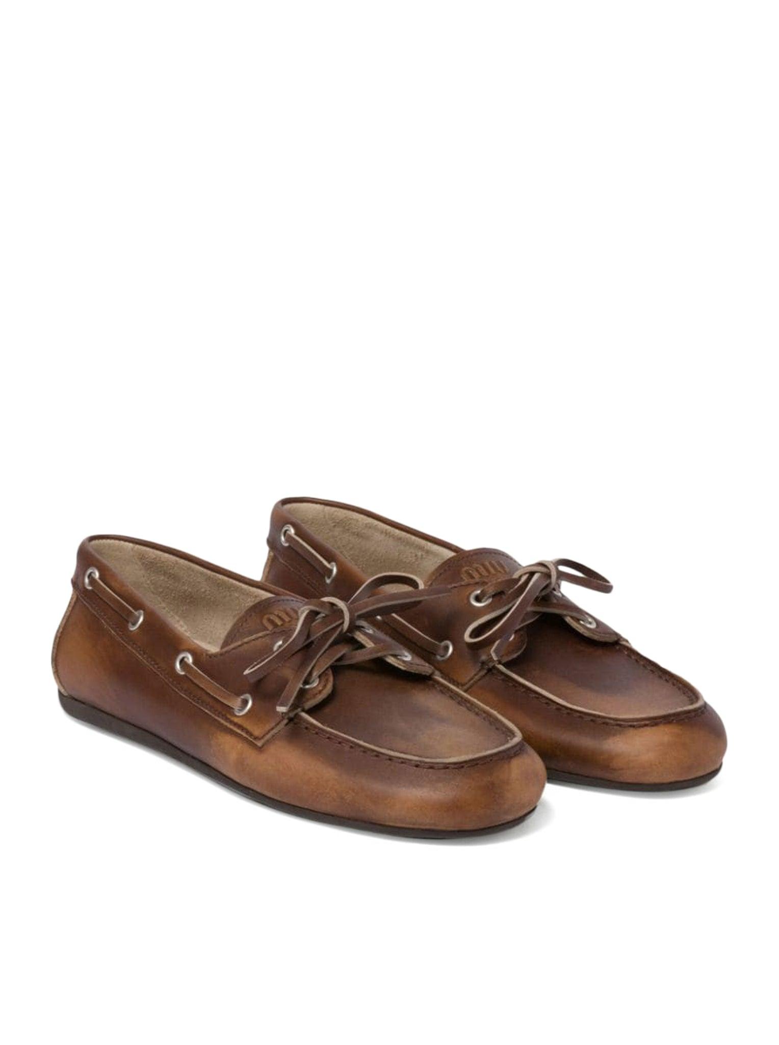 Miu Miu Unlined Leather Loafers in Brown | Lyst