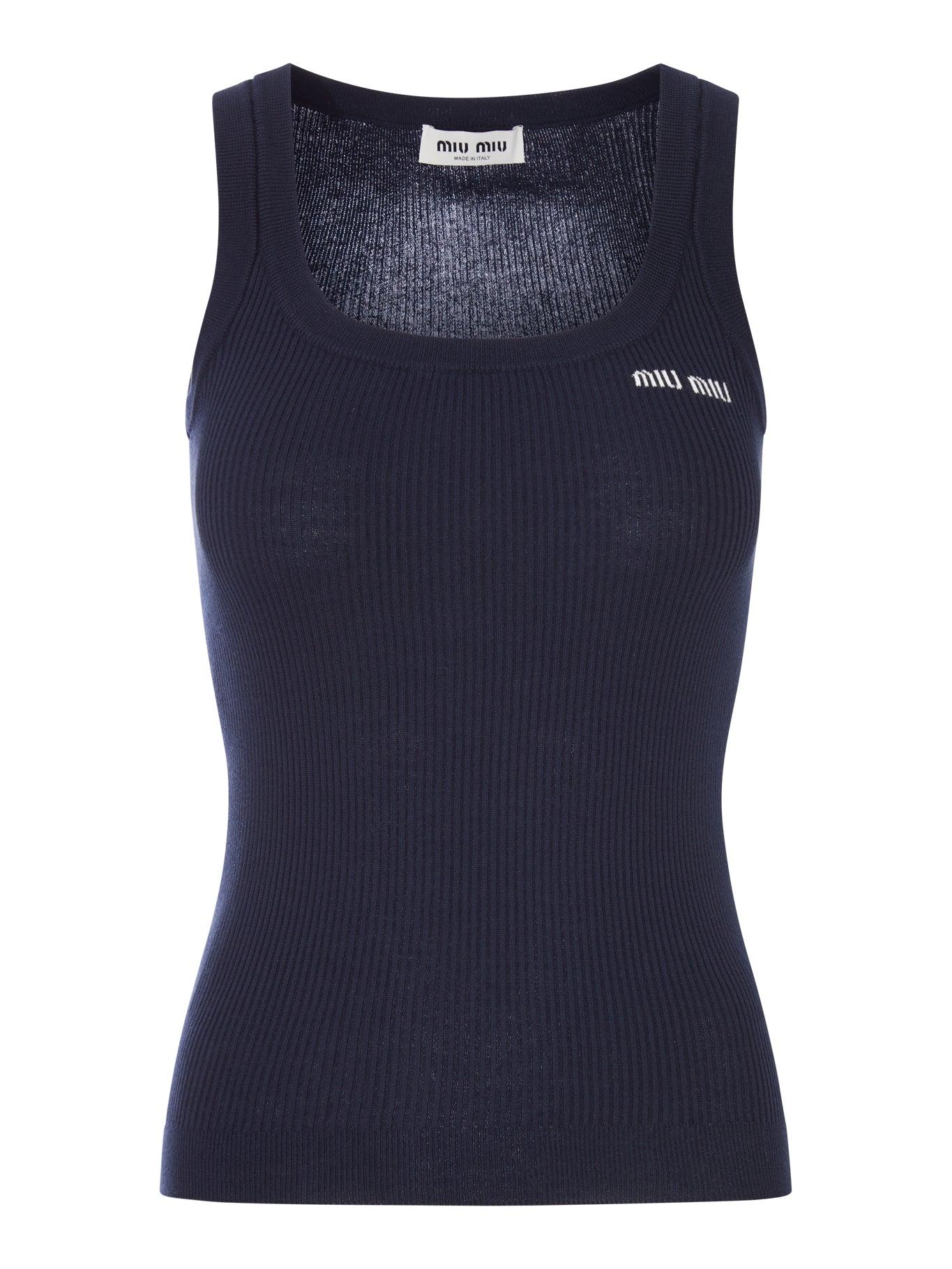 トップス MIUMIU Navy Short Tank Top Miu Miu Sleeveless and tank tops for Women | Online Sale up to 50